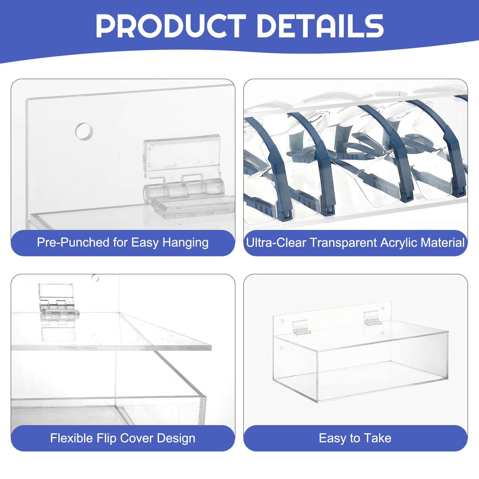 2-Pack Clear Acrylic Safety Glasses Holder with Lid - 9