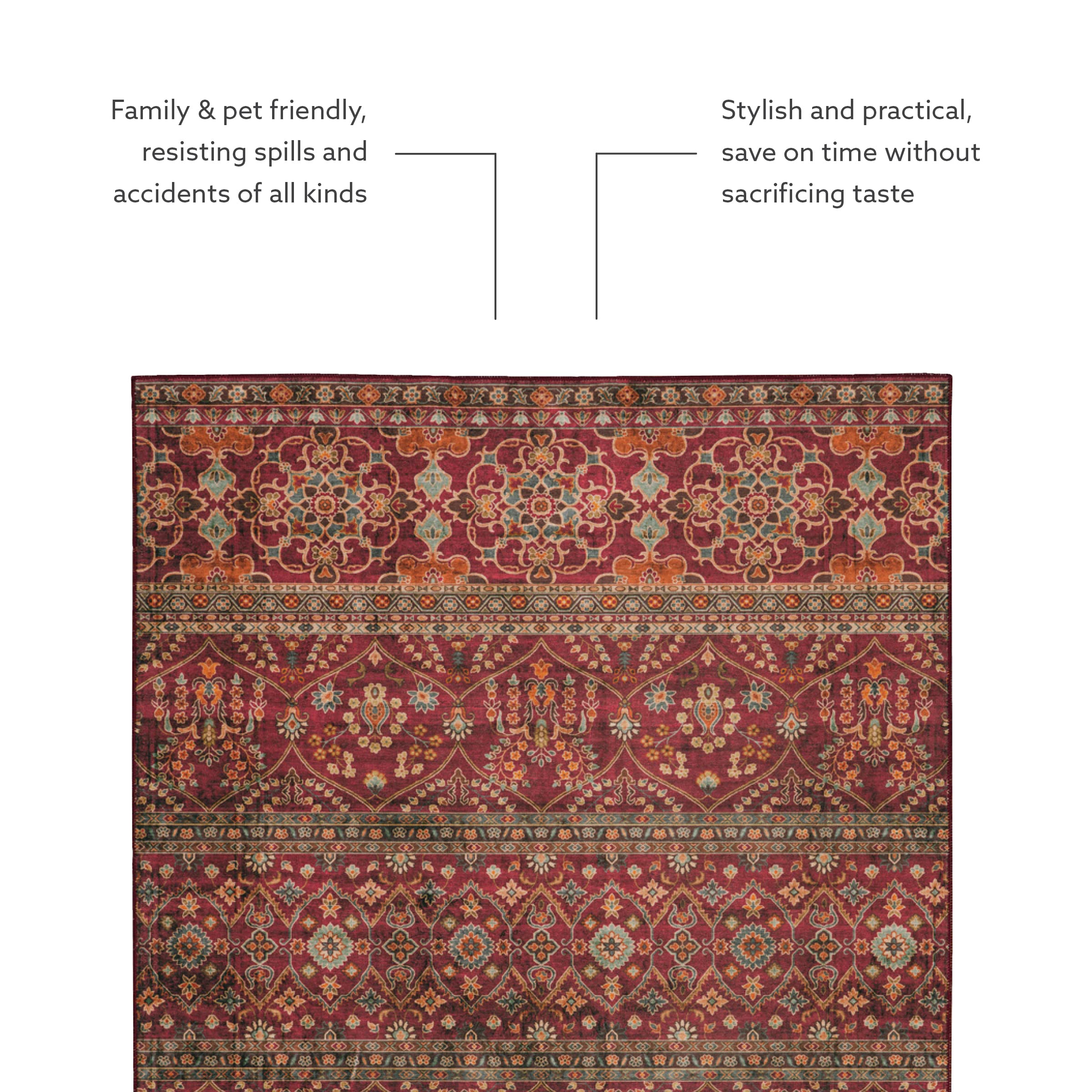 Linon Home Decor Washable Area Rug 5' x 7' - Yarit Garnet & Ivory - Soft Non-Slip Indoor Outdoor Rug for Living Room, Bedroom, Patio