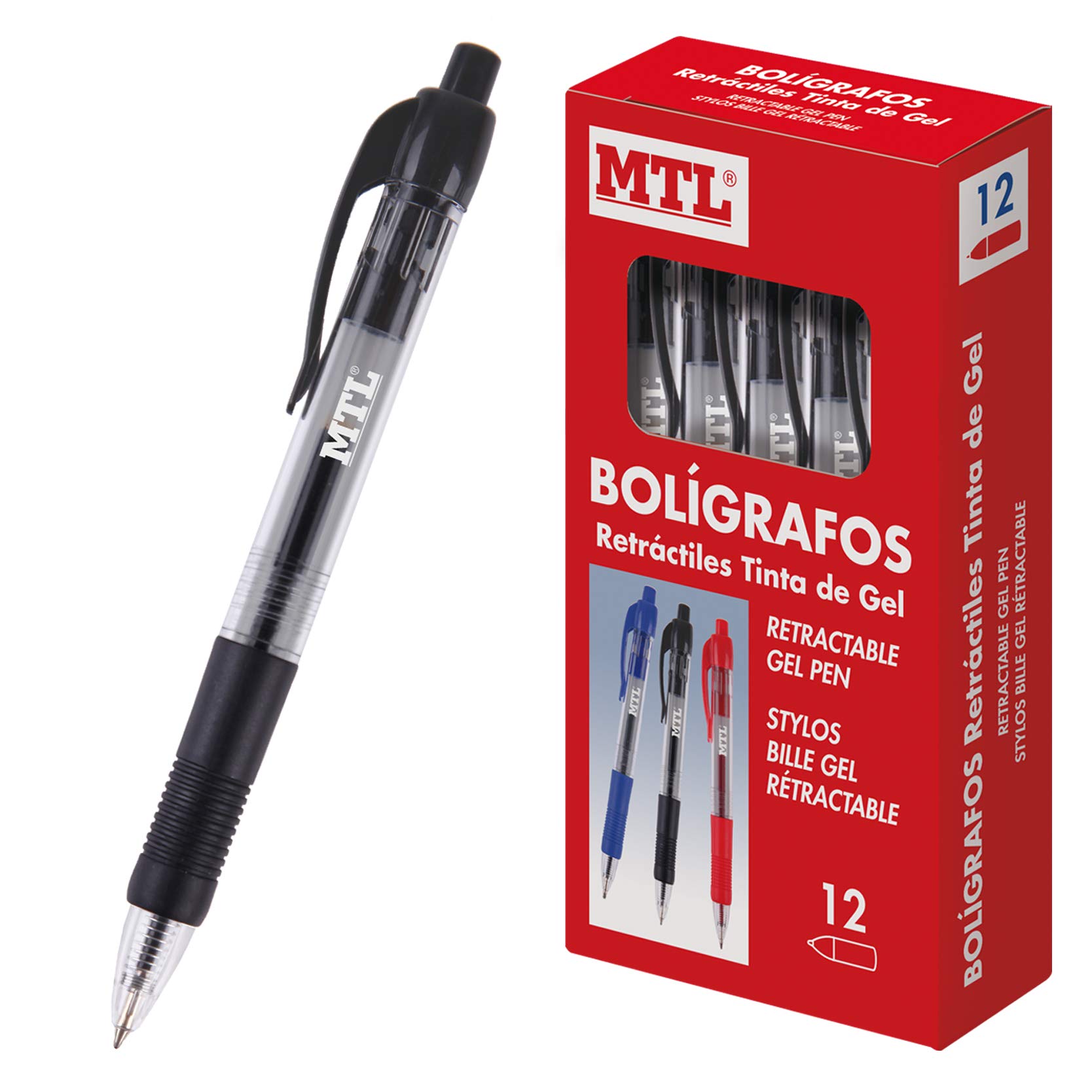 Dohe Retractable Gel Pens - 0.7mm Fine Point - Pack of 12 Black Ink Pens for Office, School, Note Taking & Everyday Writing