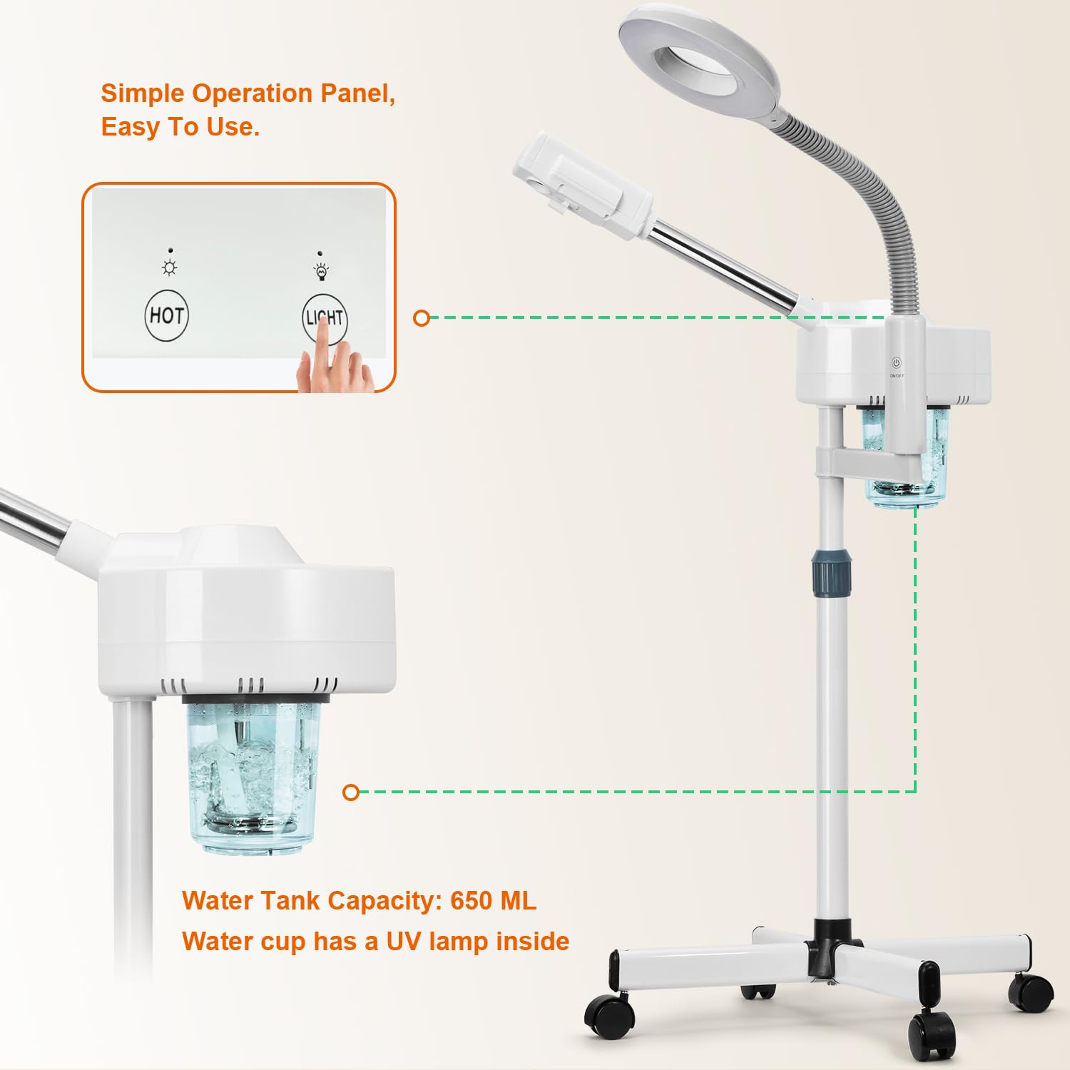 Professional 2-in-1 Facial Steamer with 5X Magnifying Lamp & Adjustable Hot Mist Nozzle - Ozone Steam Machine for Home Spa, Beauty Salon & Esthetician Use - Perfect for Deep Cleansing, Blackhead Removal & Skin Hydration
