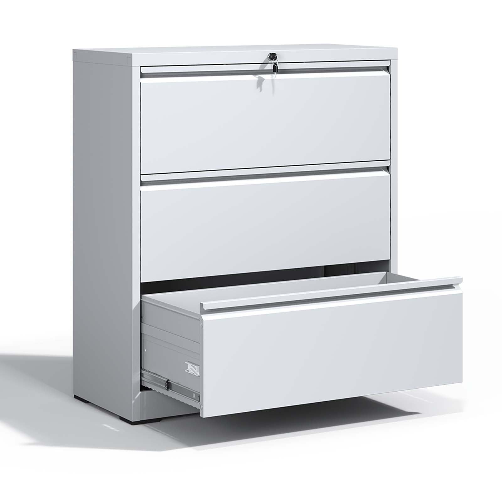 Heavy Duty 3-Drawer Locking Metal Filing Cabinet for Home & Office - Wide Lateral Steel File Cabinet for Legal/Letter Size Documents (Assembly Required) | Perfect for Organizing Files, Records & Office Supplies