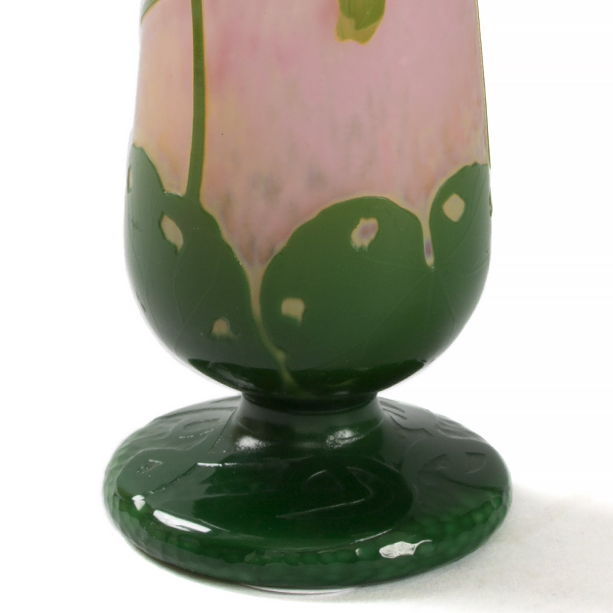 Daum Nancy Enameled & Etched Cyclamen Glass Vase with Handles - Antique French Art Nouveau Floral Decor for Home, Wedding Centerpiece, Gift for Collectors
