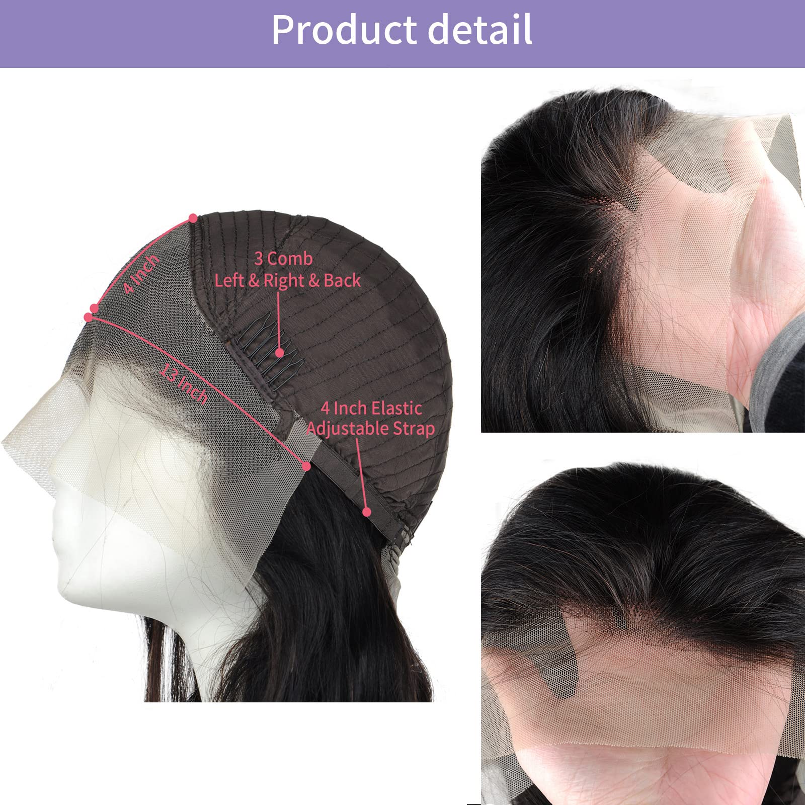 13x4 HD Lace Frontal Human Hair Wig - Pre Plucked 18/22 Inch Straight/Body Wave/Deep Curl 150% Density Natural Black Wig | Perfect for Daily Wear, Parties & Special Occasions