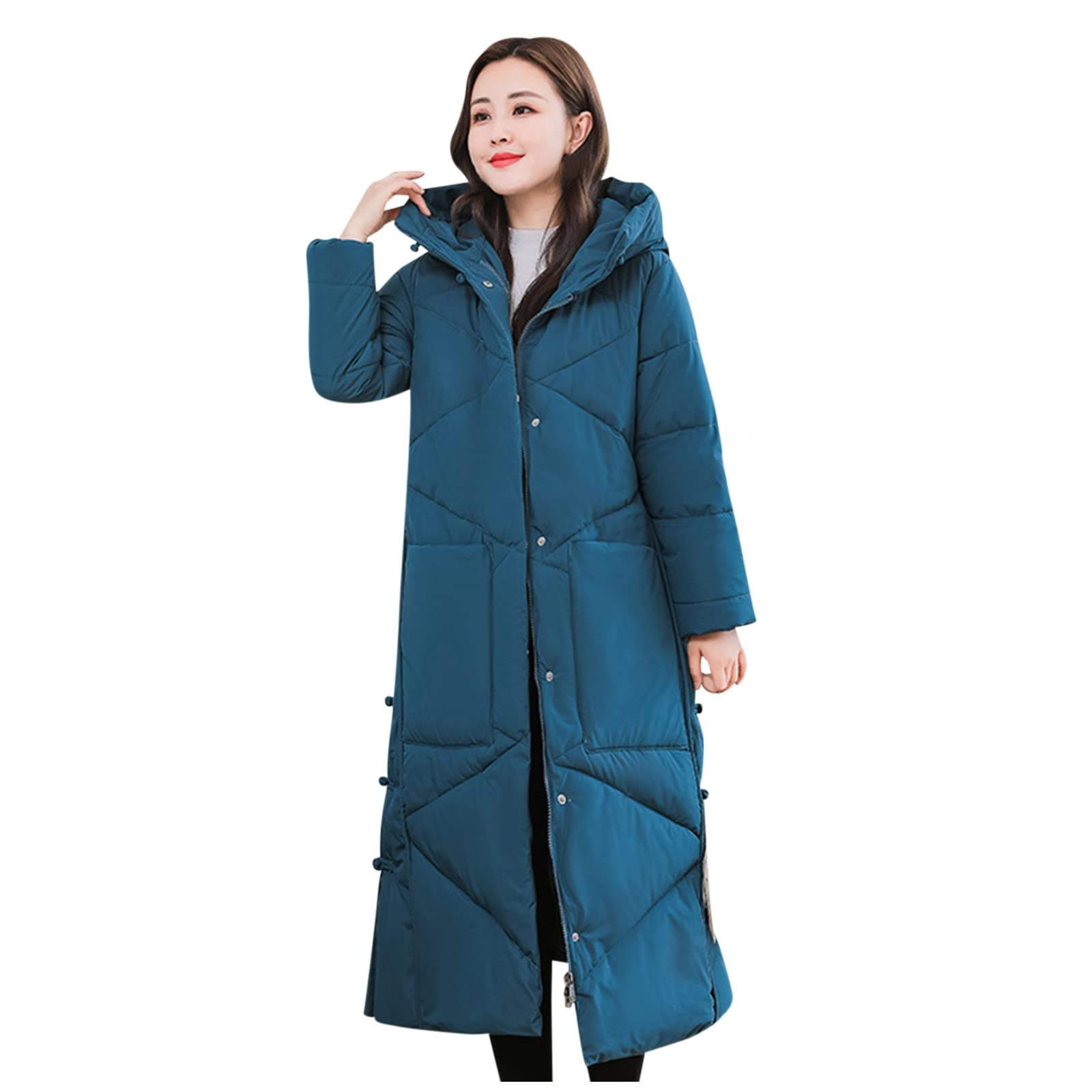 Thick Cotton Pocket Long Hooded Padded Jacket for Women - Warm Winter Coat with Down Filling | Perfect for Outdoor Activities, Travel & Casual Wear