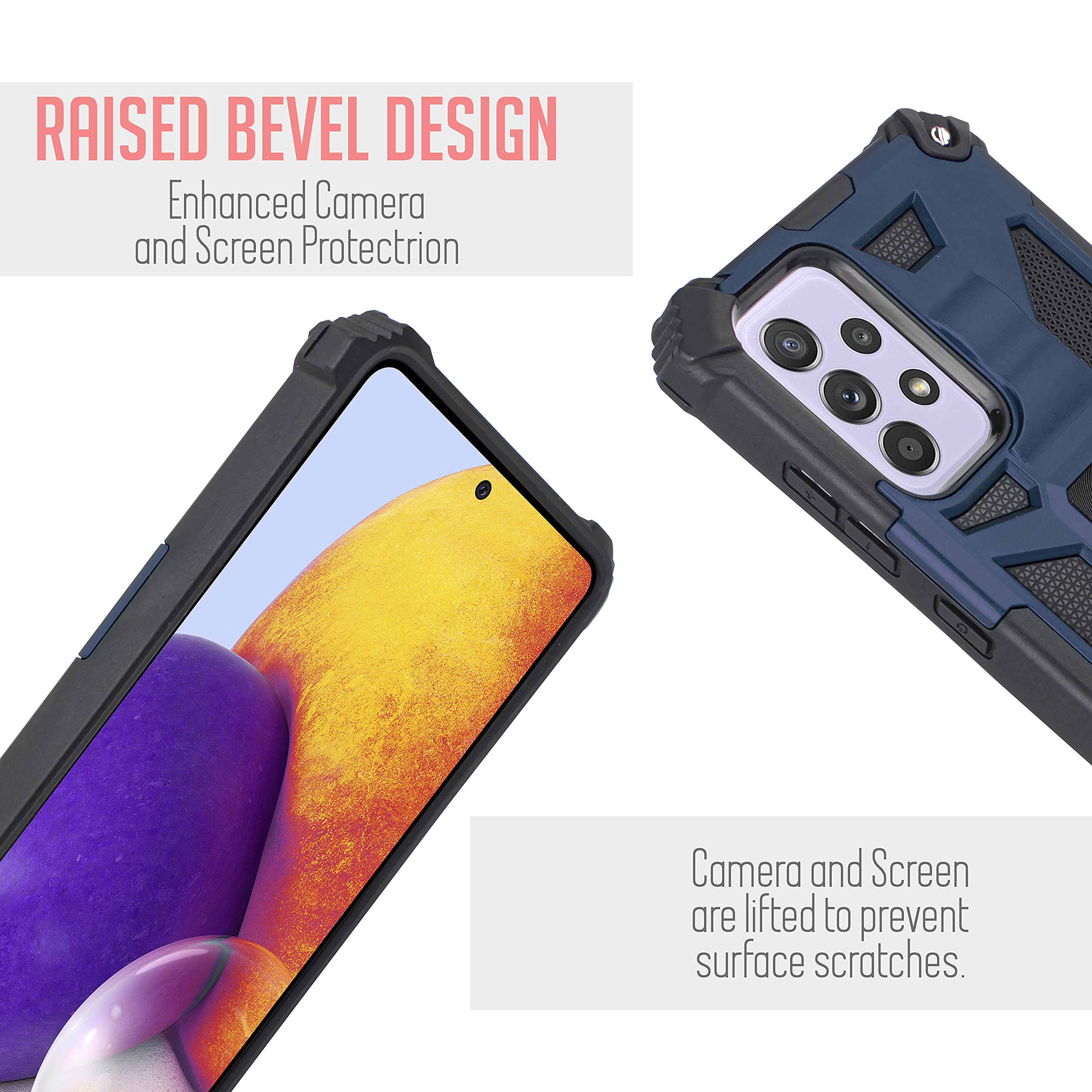 Samsung Galaxy A52 5G Case with Tempered Glass Screen Protector - Rugged Hybrid Magnetic Kickstand Shockproof Phone Cover (Blue) for Outdoor Sports & Daily Protection