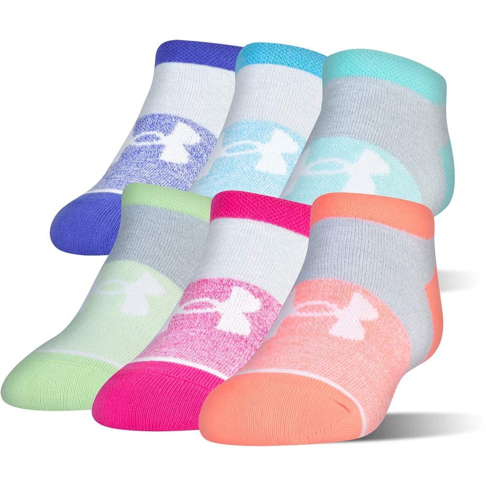 Under Armour Big Girls Essential No Show Socks 6 Pack - Breathable Athletic Socks for Running, Sports & Everyday Wear - Kids' Comfortable Low Cut Socks for Sneakers & Casual Shoes