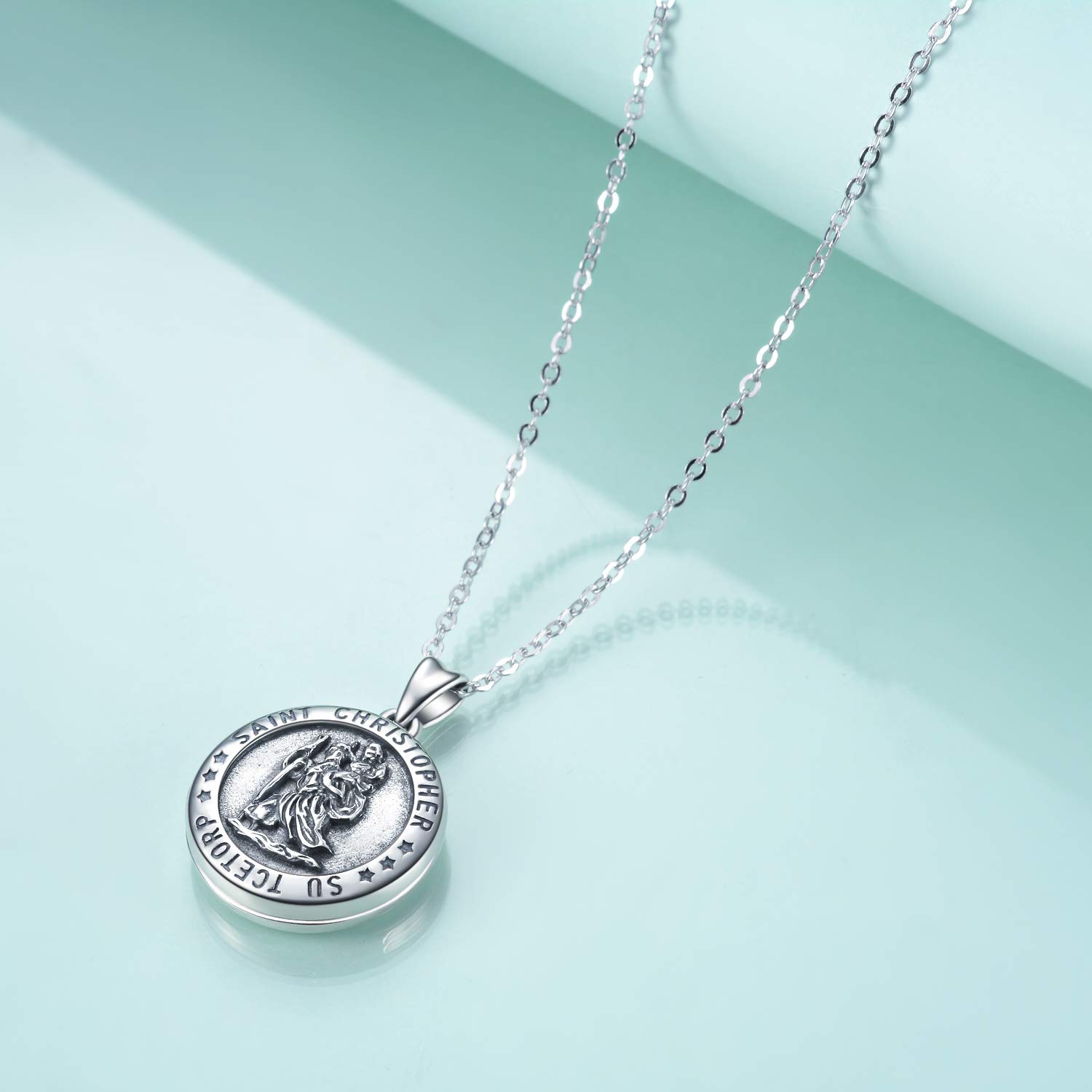 Sterling Silver Saint Christopher Locket Necklace for Women - Personalized Photo Pendant Jewelry for Mom, Daughter, Birthday Gifts - Perfect for Travel Protection, Faith Keepsake & Everyday Wear