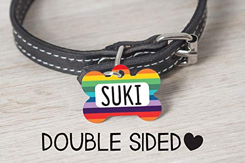 Custom LGBTQ Rainbow Dog Name Tag - Personalized Front & Back Engraving for Pride Pets & Supportive Pet Owners