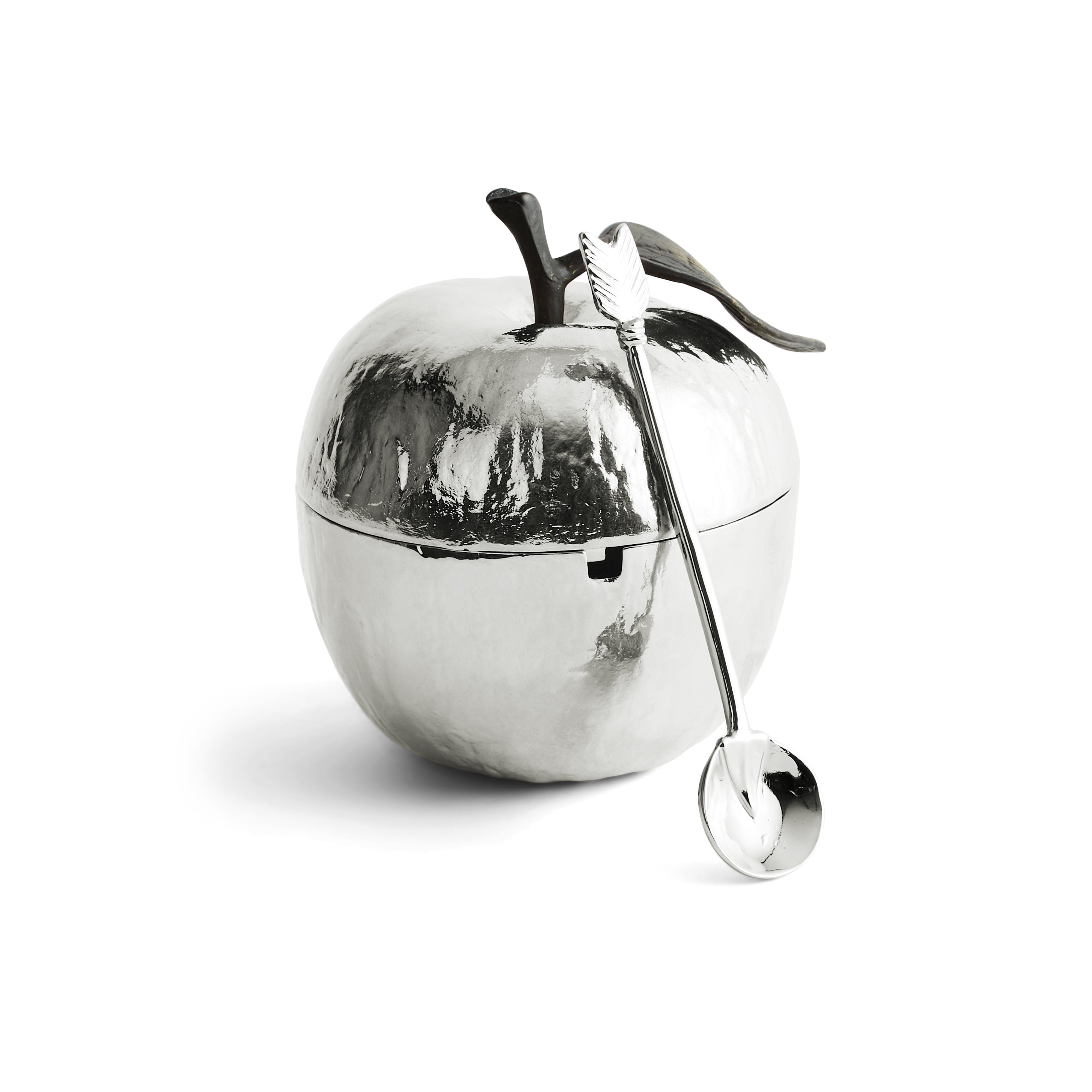 Premium Nickel-Plated Apple Honey Pot with Spoon - Elegant Honey Dispenser for Tea, Coffee, Toast & Dessert Presentation