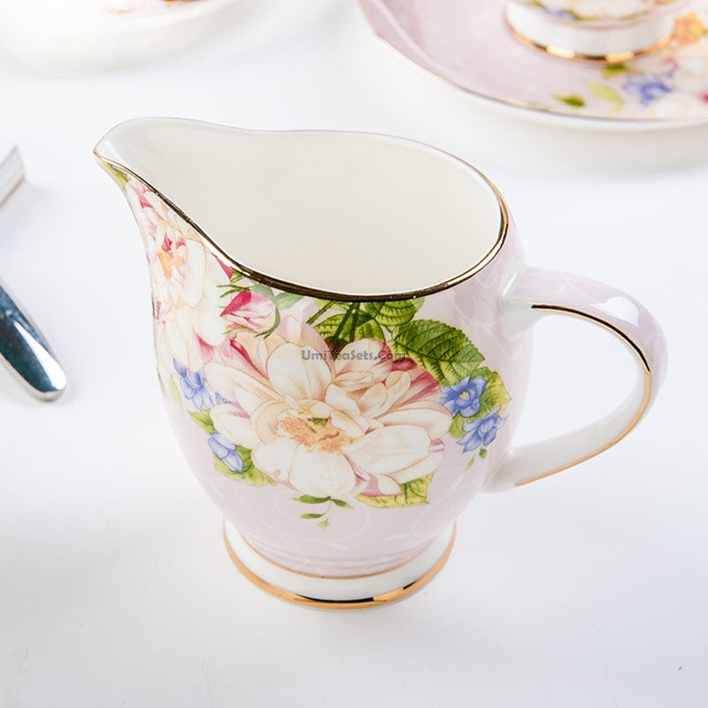 Elegant Porcelain Afternoon Tea Set - 16-Piece Floral Bone China Tea Service with Teapot, Cups & Saucers - Perfect for English Tea Parties, Bridal Showers & Garden Gatherings