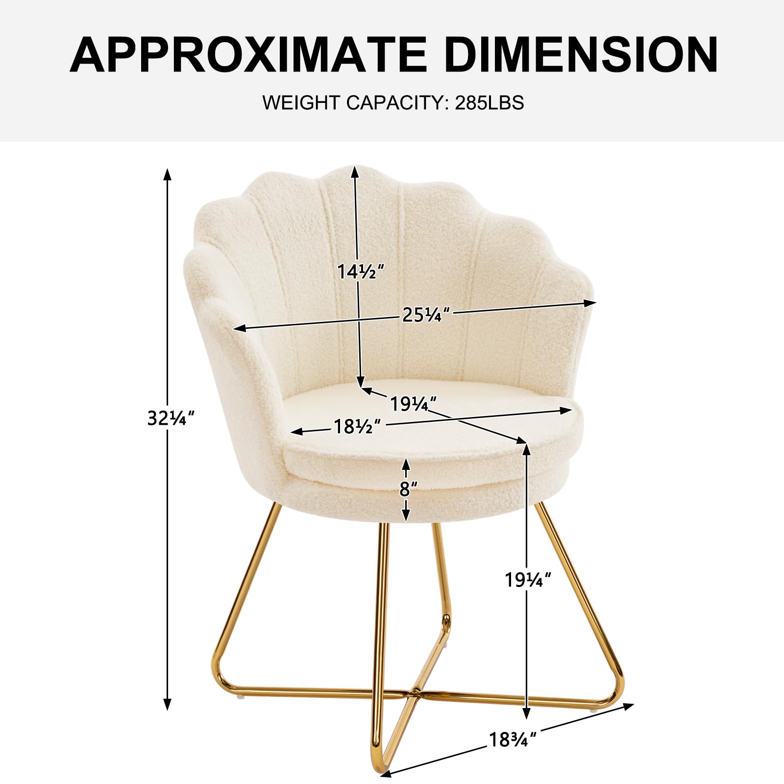 Furnimart Vanity Chair with Back - Elegant Shell Accent Chair for Living Room & Bedroom, Criss Cross Design with Gold Legs, Makeup Desk Chair Without Wheels in Soft Faux Fur White | Perfect for Dressing Tables, Bedroom Seating & Home Decor
