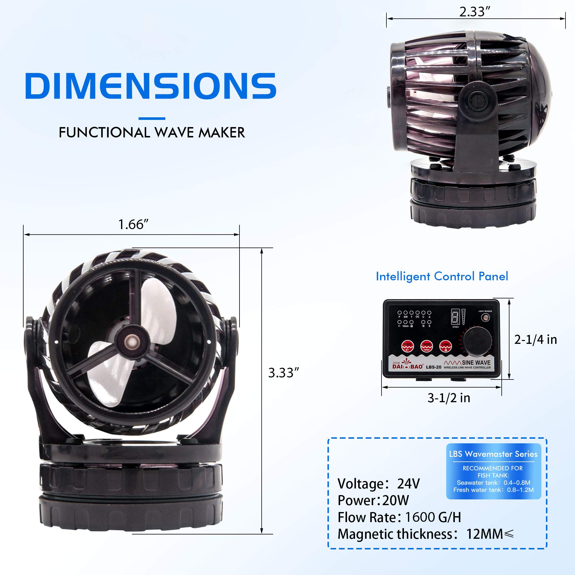 1600 GPH Wave Maker Pump - 24V DC Quiet Aquarium Circulation Pump for Marine Coral Reef Tanks | Eco-Friendly, Energy Efficient Water Flow for Saltwater & Freshwater Aquariums - Perfect for Reef Tanks, Fish Tanks & Aquatic Ecosystems