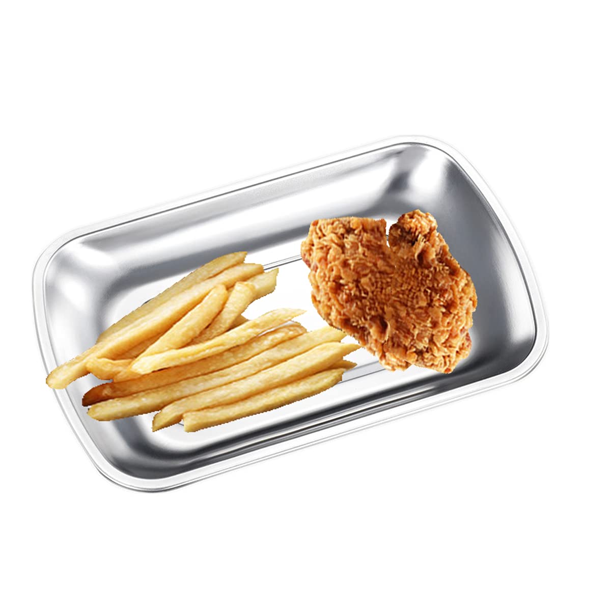 3-Piece Stainless Steel Dinner Plate Set - 304 Food-Grade Rectangular Metal Plates for Adults & Kids (7.1