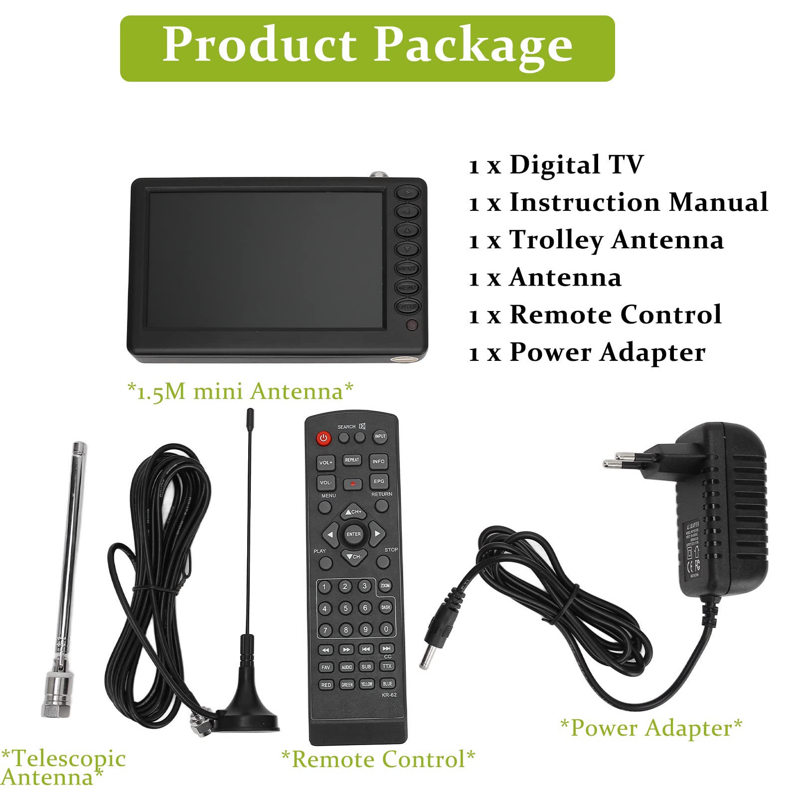 5 Inch Portable Digital TV - Rechargeable 1080P Mini TV with USB Plug & TF Card Slot | Perfect for Car, Travel, Kitchen, Camping & Outdoor Activities