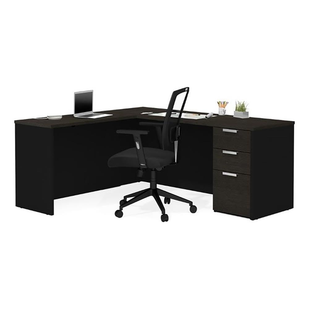 Atlin Designs Modern Durable Wood L-Shaped Desk in Deep Gray & Black - Home Office Workstation for Small Spaces, Gaming Setup & Study Room