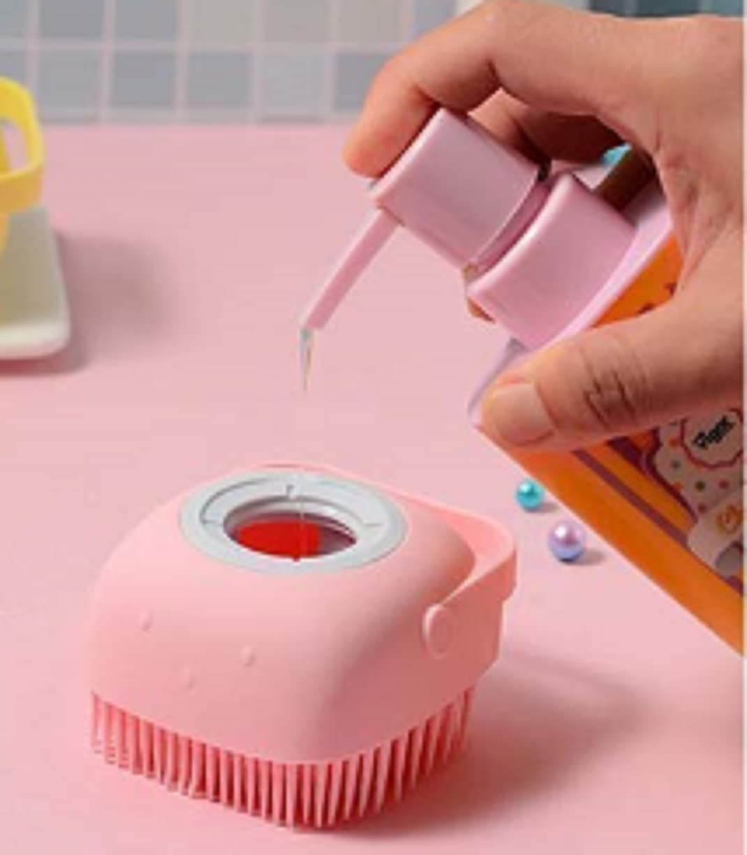 Silicone Body Bath Brush with Shampoo Dispenser - Soft Exfoliating Scrubber for Shower & Spa, Gentle Skin Cleansing (Pink) - Perfect for Back Scrubbing, Exfoliation & Luxury Bath Time Relaxation