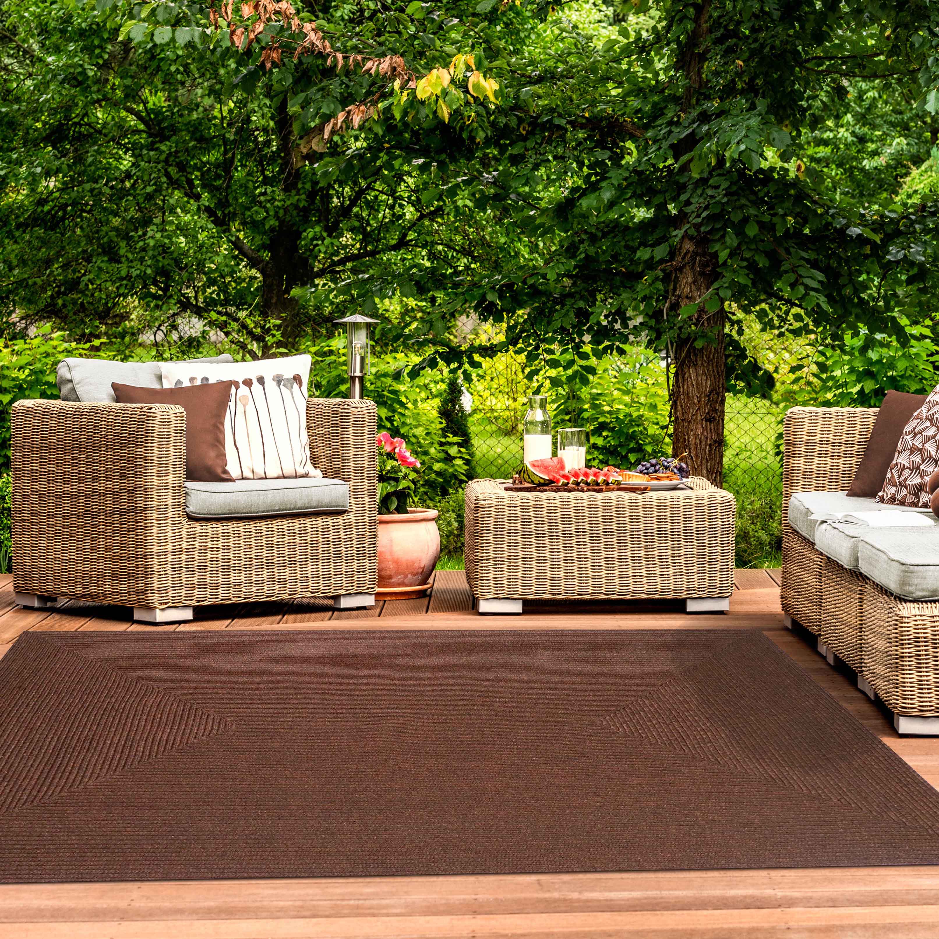 Bohemian Rectangle Braided Area Rug - Non-Slip Indoor Outdoor Rug for Living Room, Bedroom, Patio - Soft Woven Jute Natural Fiber Floor Mat for Home Decor