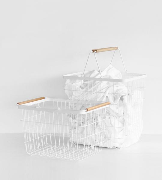 YAMAZAKI Tosca Large White Laundry Wire Basket - Stylish Storage for Clothes, Towels & Bedding - Perfect for Bedroom, Bathroom & Laundry Room Organization