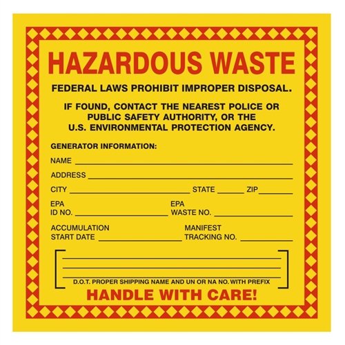 Hazardous Waste Labels 6x6 Inches - Durable Vinyl Adhesive Labels - Pack of 100 - OSHA Compliant for Chemical Containers & Safety Storage
