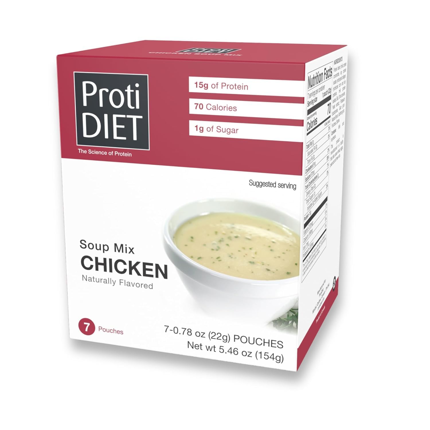 ProtiDIET High Protein Chicken Soup Mix - Low Sugar, No Fat, Quick & Easy Meal Replacement Protein Powder with Vitamins (7 Pouches/Box) - Ideal for Weight Loss, Keto Diet & Post-Workout Recovery