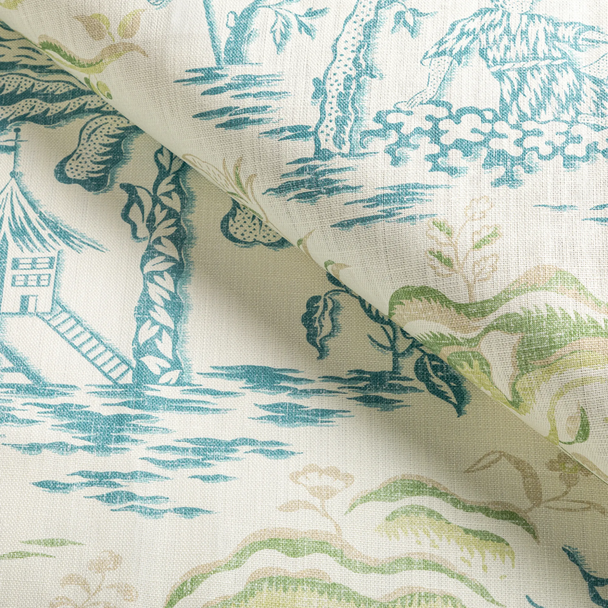 Brunschwig & Fils Valensole Teal & Leaf Print Decorative Fabric - Premium Upholstery Material for Sofas, Curtains & Home Decor