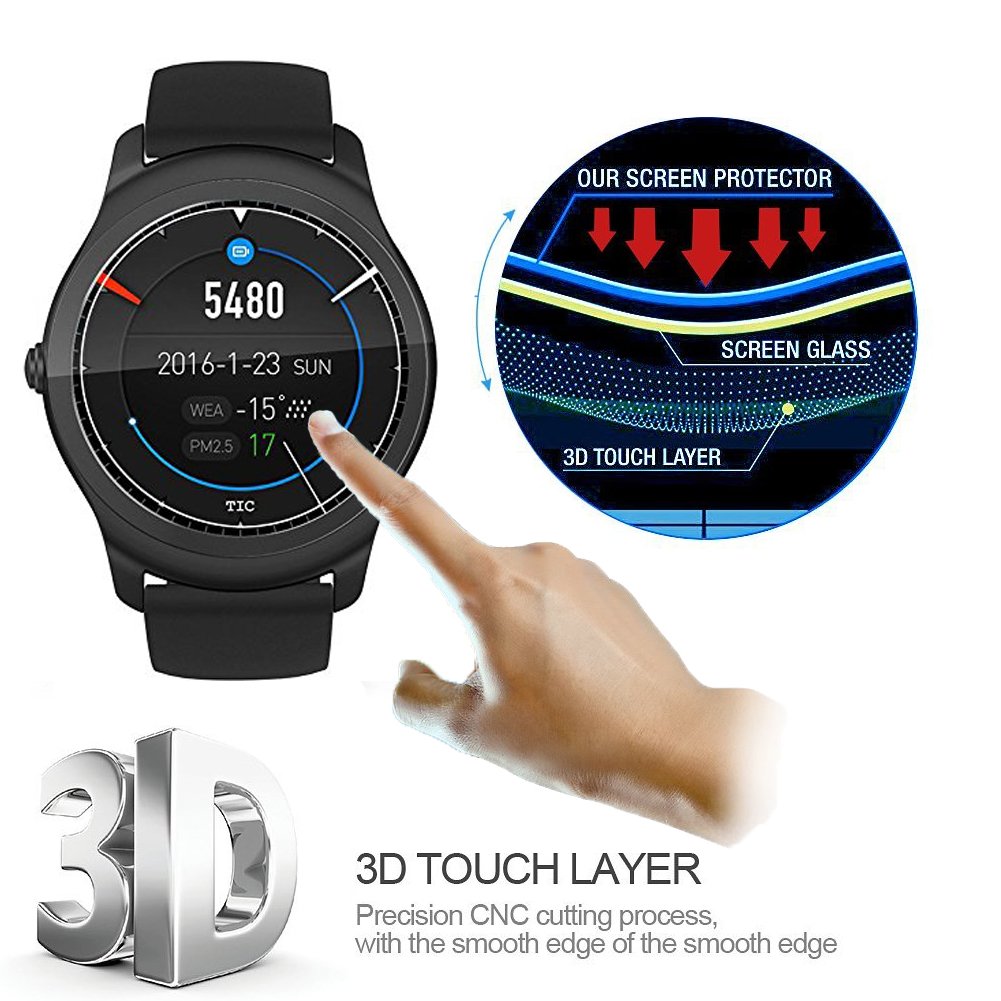 3 Pack Ticwatch 2 Tempered Glass Screen Protector - 9H Hardness, Anti-Scratch for Smartwatch Protection