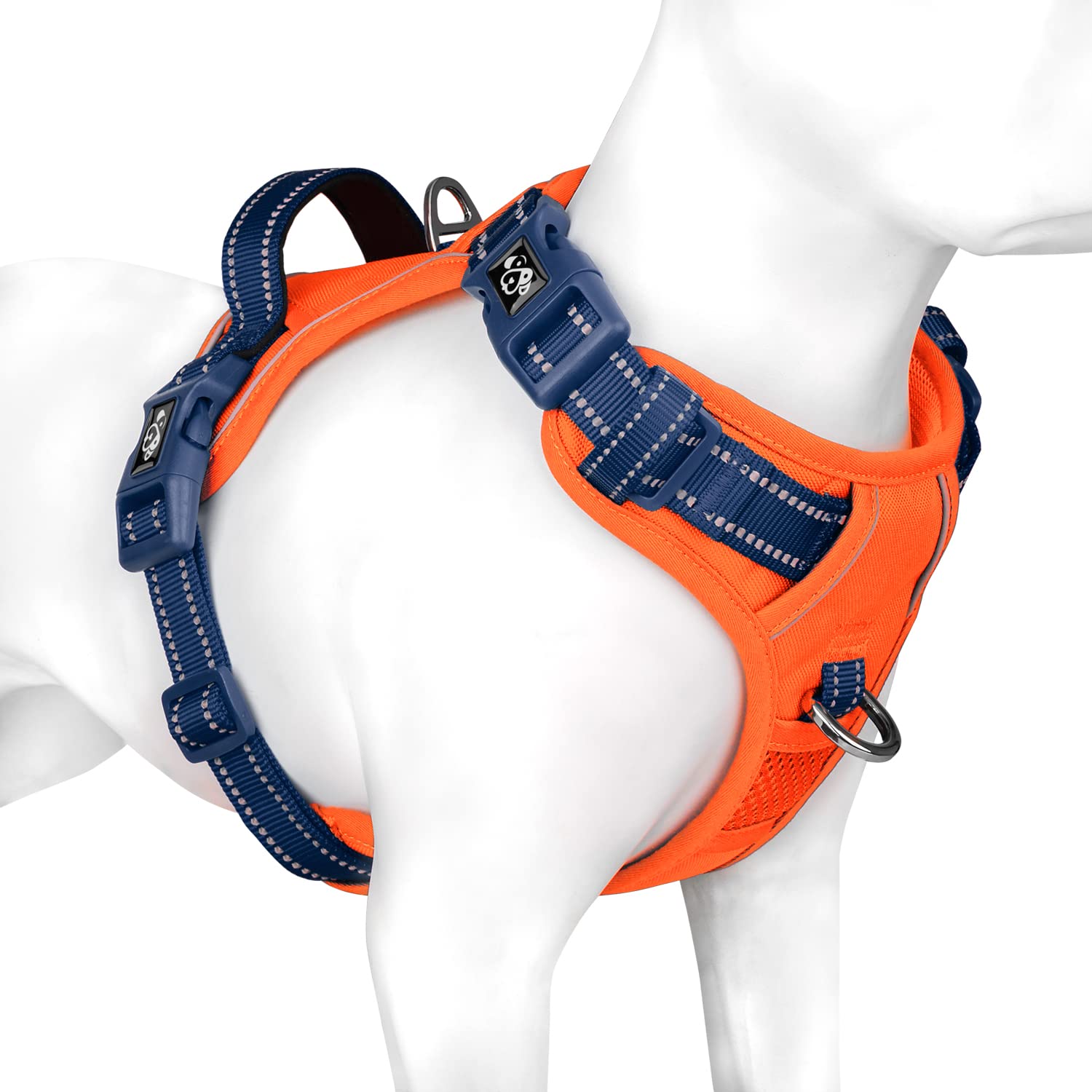 PHOEPET No Pull Reflective Adjustable Dog Harness with Soft Training Handle - Breathable Vest for Small Medium Large Dogs (Orange/Blue, Medium) | Perfect for Walking, Running & Outdoor Adventures