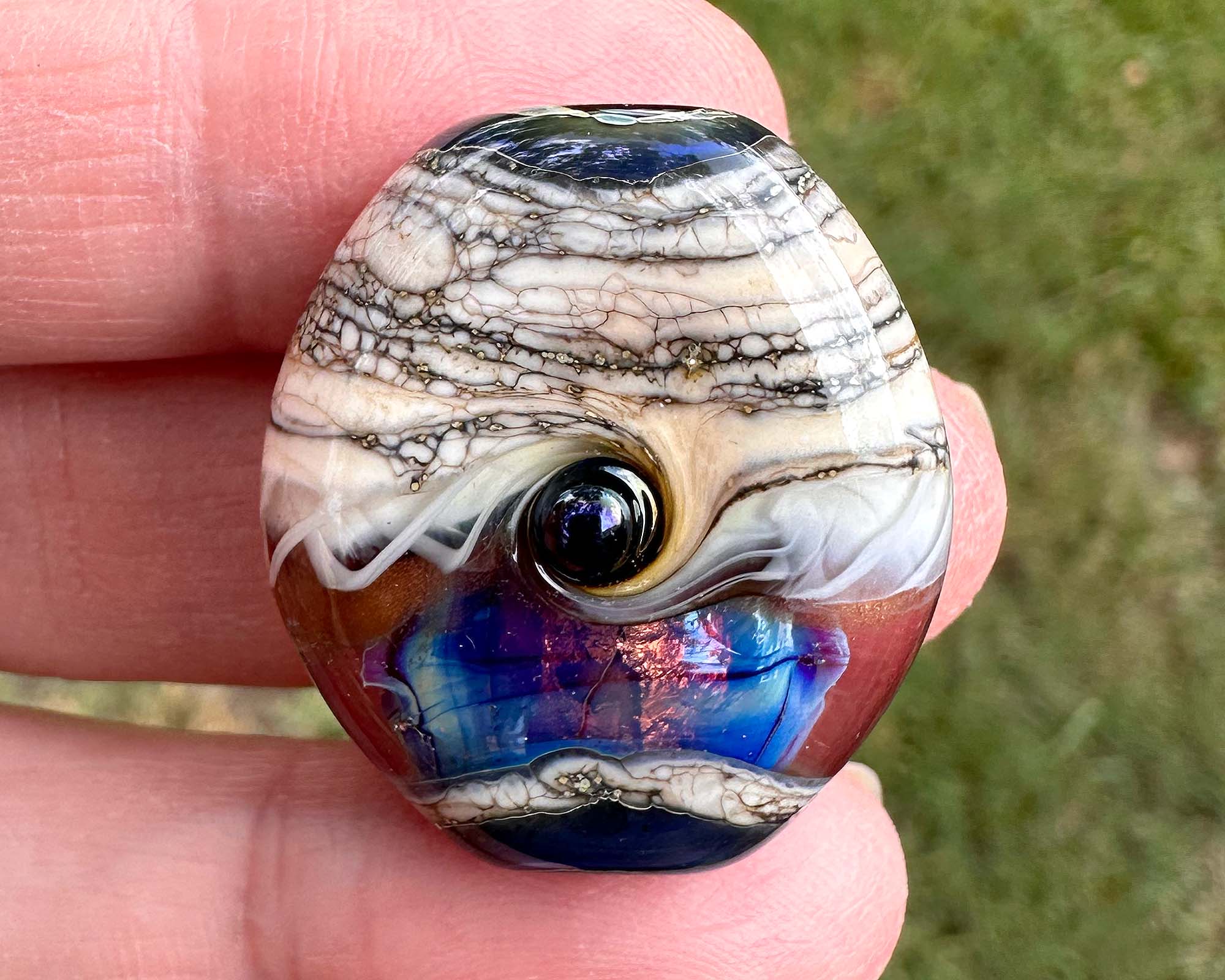 Blue Pearl Organic Lampwork Focal Bead SRA - Handmade Glass Bead for Jewelry Making, DIY Crafts & Beading Projects