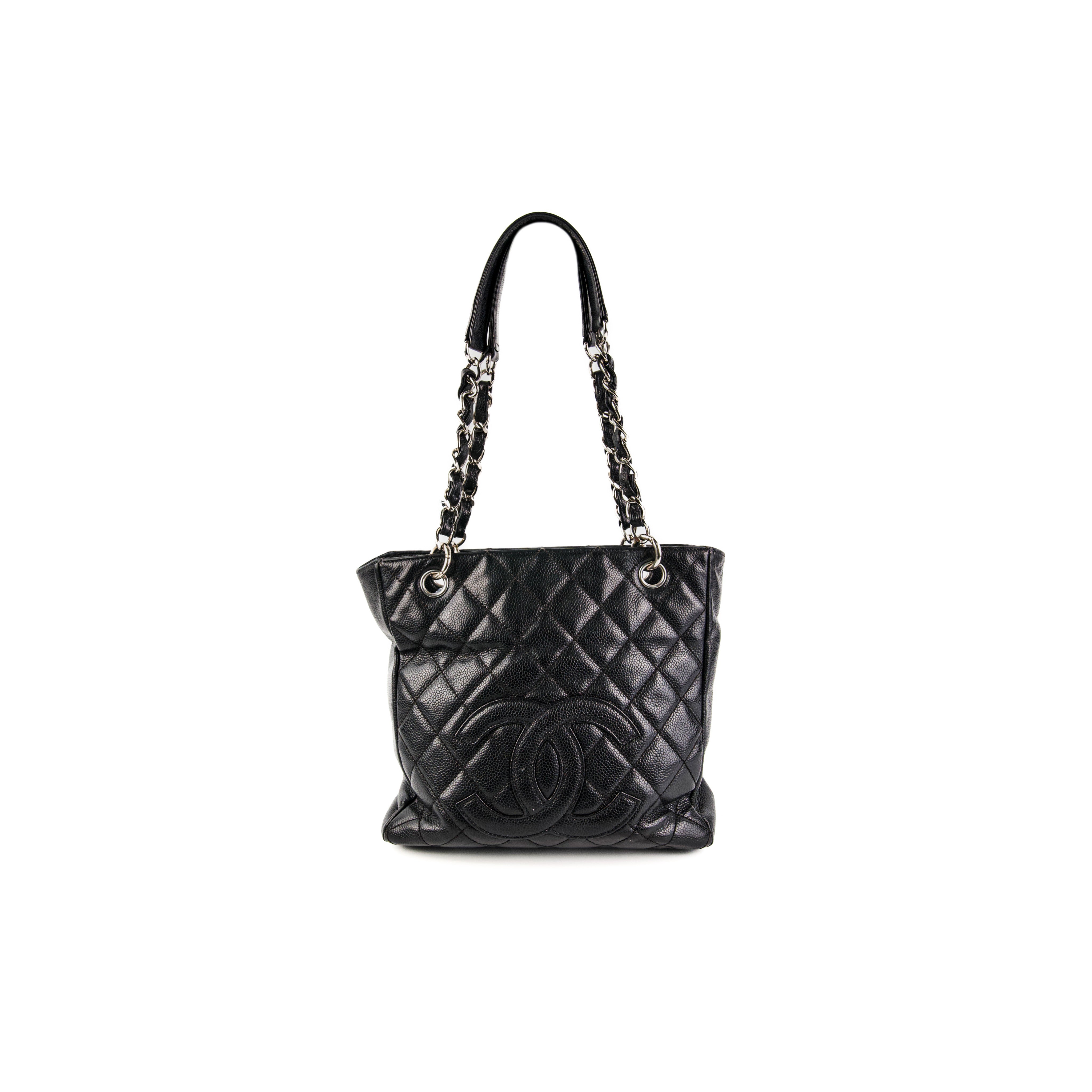 Chanel PST Caviar Black Leather Shoulder Tote Bag for Women - Luxury Designer Handbag for Work, Travel & Everyday Use