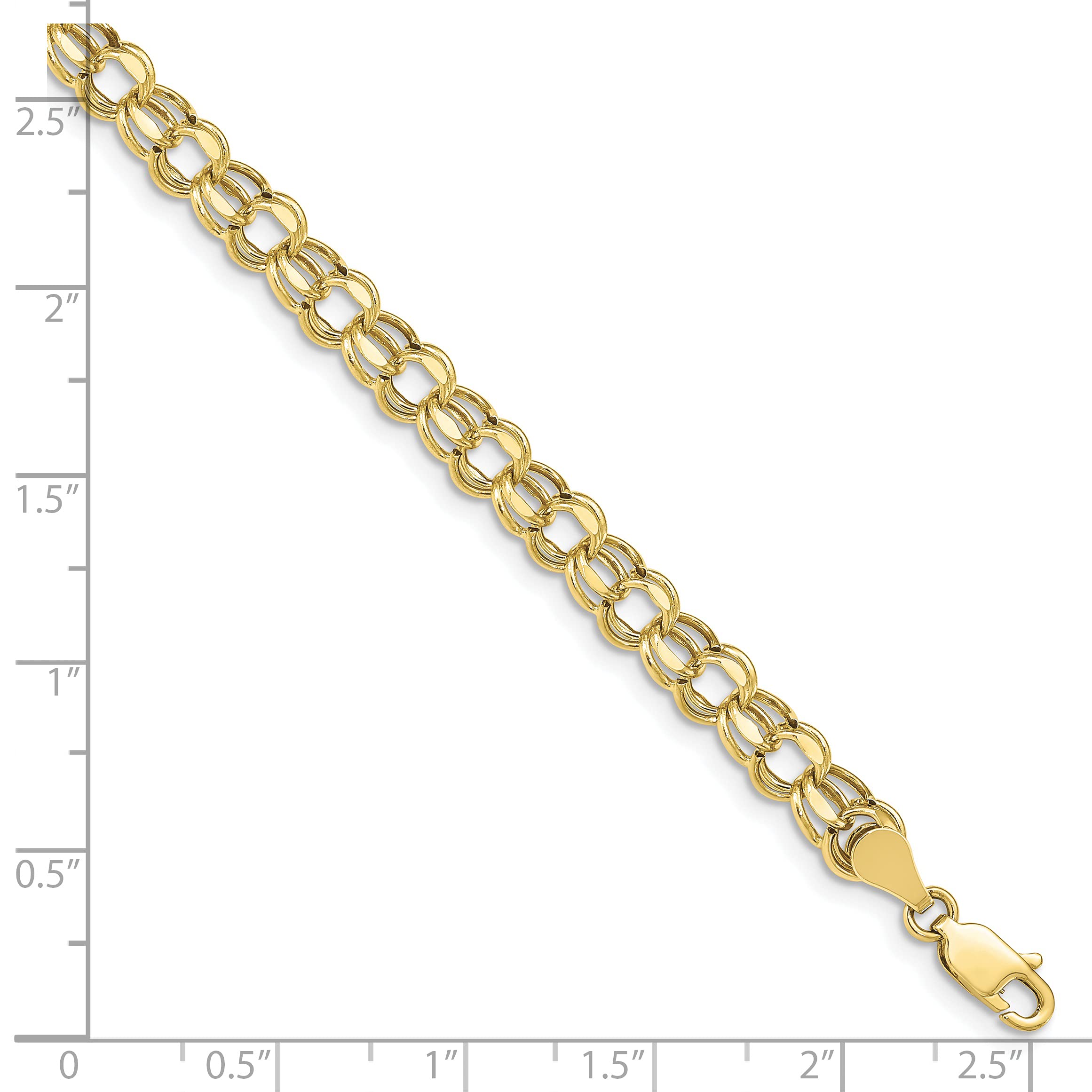 10K Yellow Gold Hollow Diamond-Cut Double Link Charm Bracelet & Anklet - 7