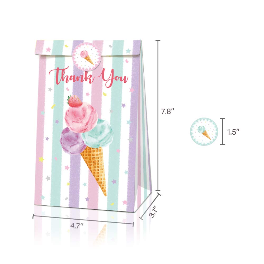 24-Piece Ice Cream Party Favor Bags with 36 Stickers - Popsicle Themed Paper Gift Bags for Birthday Parties, Baby Showers & Summer Events - Perfect for Kids' Treats, Goodie Bags & Party Decorations