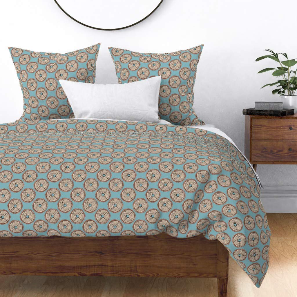 African Blue Brown Tribal Circles Cotton Sateen Duvet Cover - Full/Queen Size Custom Bedding by Spoonflower | Perfect for Bohemian & Eclectic Bedroom Decor
