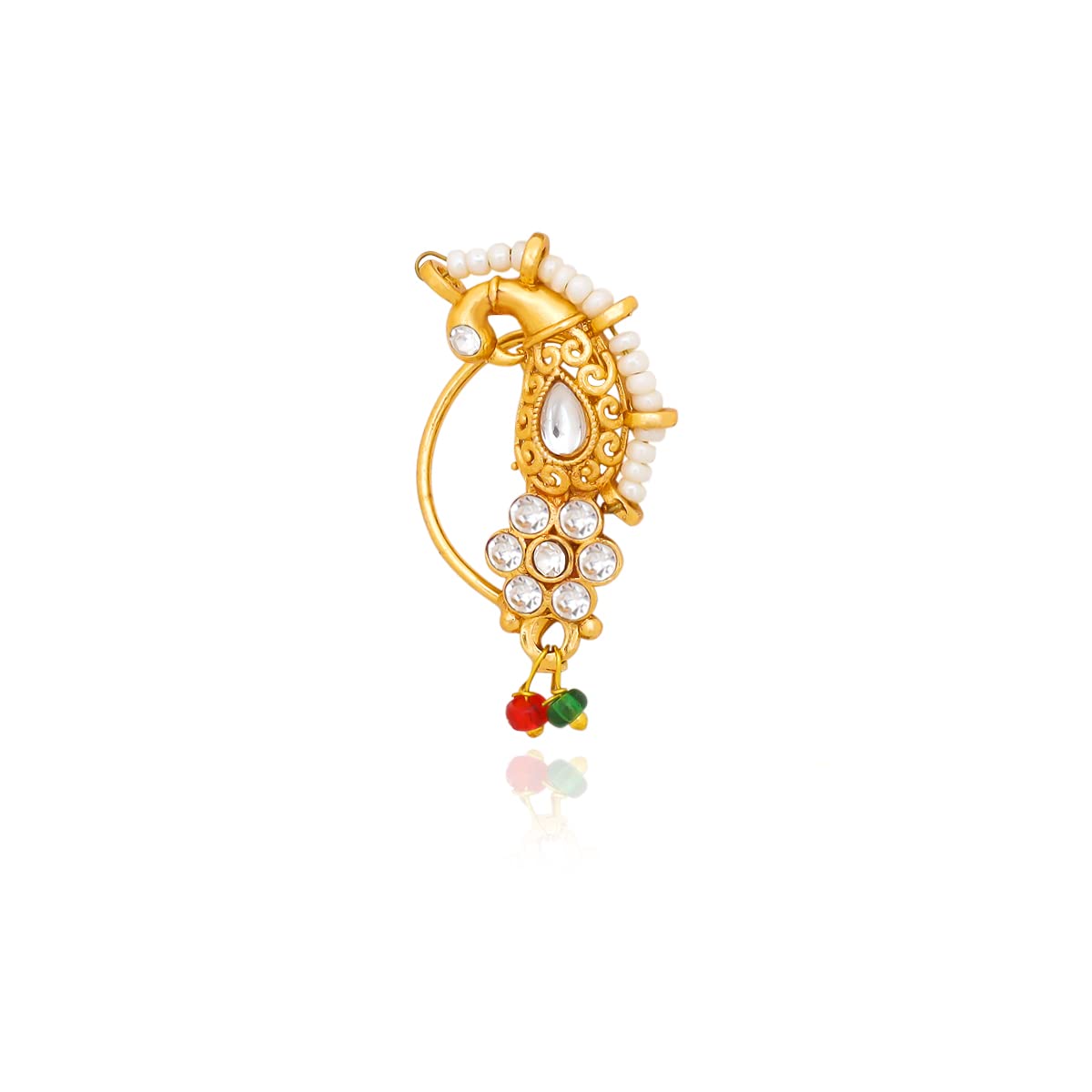 Premium Maharashtrian Nose Pins 137 WH - Traditional Indian Nose Rings for Women, Elegant Gold-Plated Nose Studs for Parties, Weddings & Festive Occasions