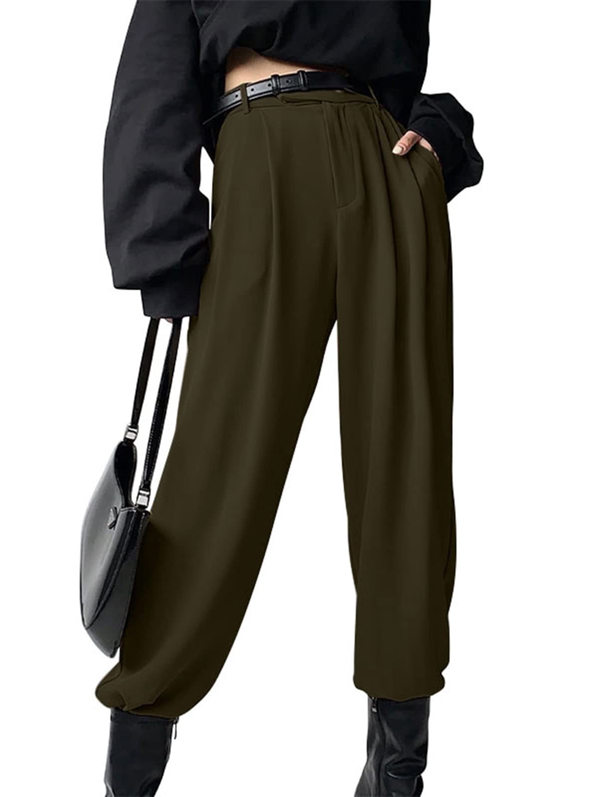 Celmia Women's High Waist Casual Work Pants - Office Paper Bag Trousers with Elastic Waist & Pockets | Perfect for Business Casual, Workwear & Everyday Outfits