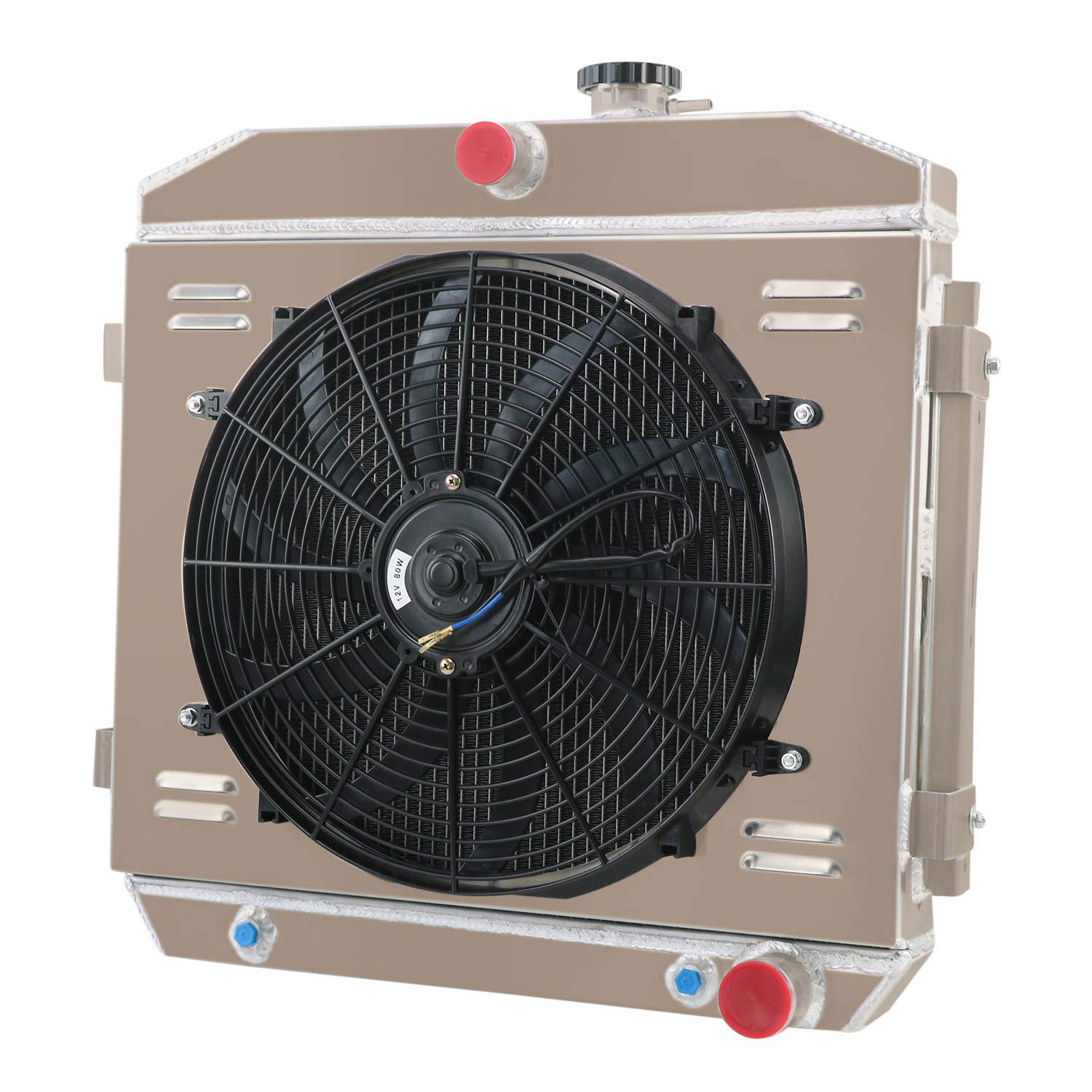 Alloyworks 3 Row Aluminum Radiator with Shroud Fan for 1955-1957 Chevy Bel-Air, Del Ray, Nomad & 210 V8 - High Performance Cooling Upgrade for Classic Car Restoration & Hot Rod Builds