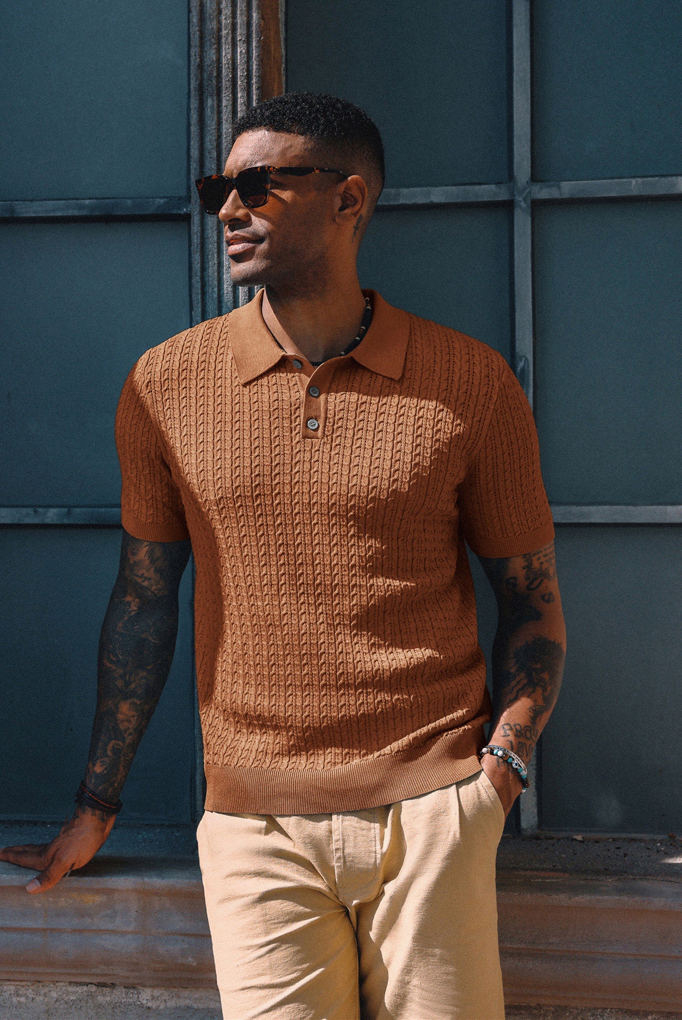 Men's Breathable Knit Polo Shirt - Short Sleeve Textured Hollow Out Design for Summer | Perfect for Casual Wear, Office & Outdoor Activities