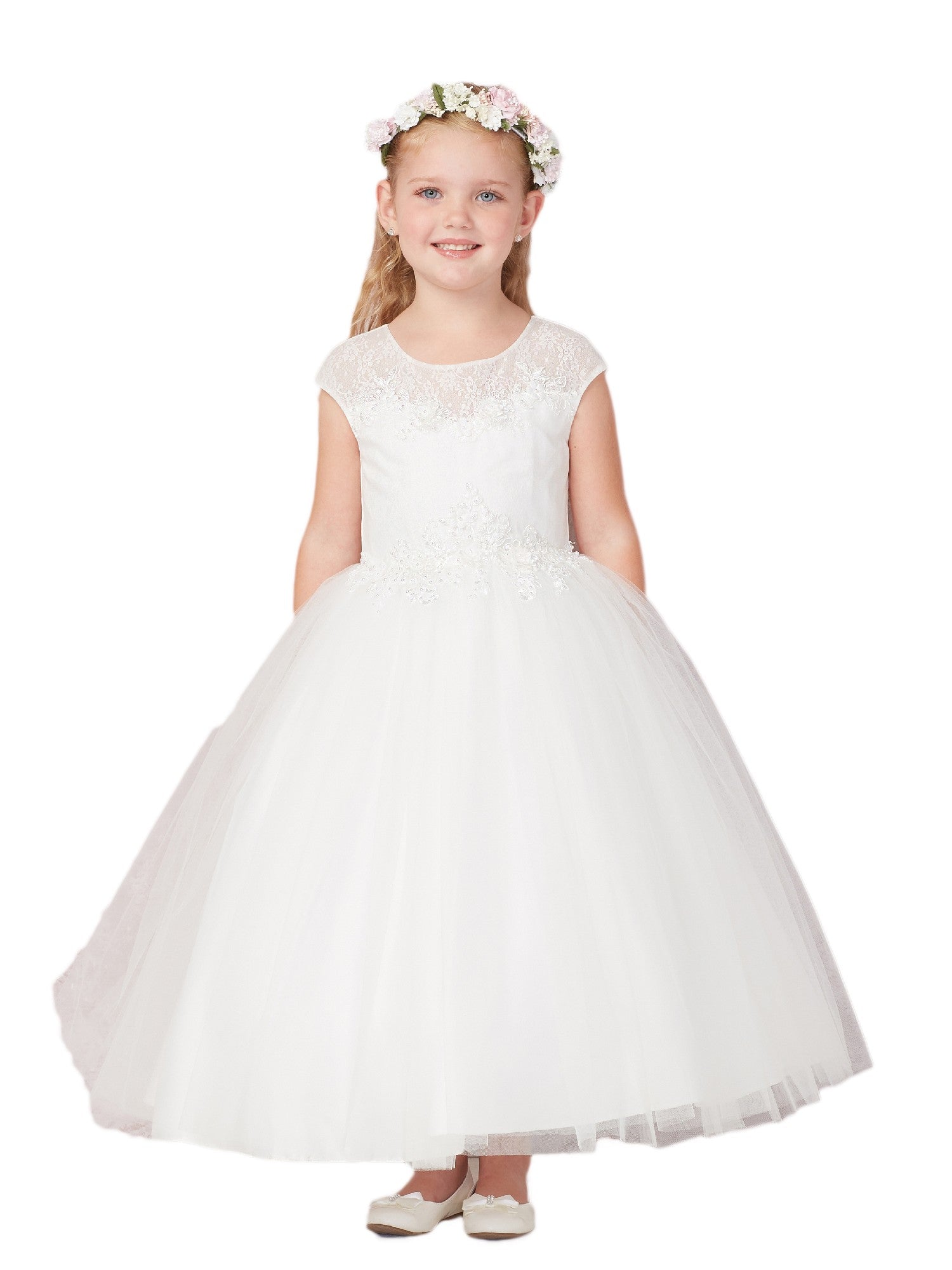 Ivory Illusion Neckline Communion Dress for Big Girls - Sizes 8-14 | First Holy Communion, Baptism & Special Occasions
