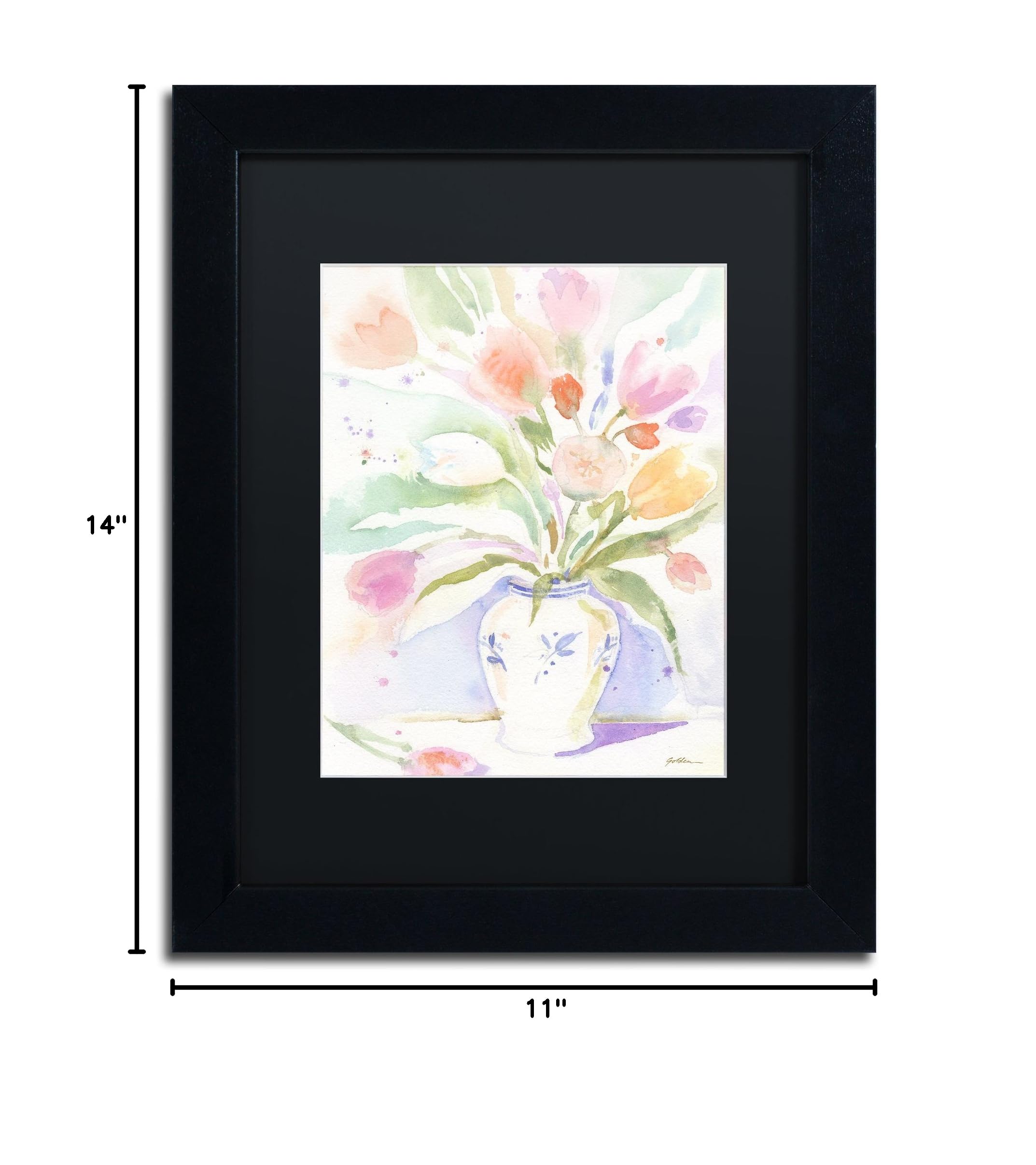 Trademark Fine Art 'The Vase of Tulips' by Sheila Gold - 11x14 Inch Ornate Black Matte Frame Wall Art - Perfect for Living Room, Bedroom & Office Decor