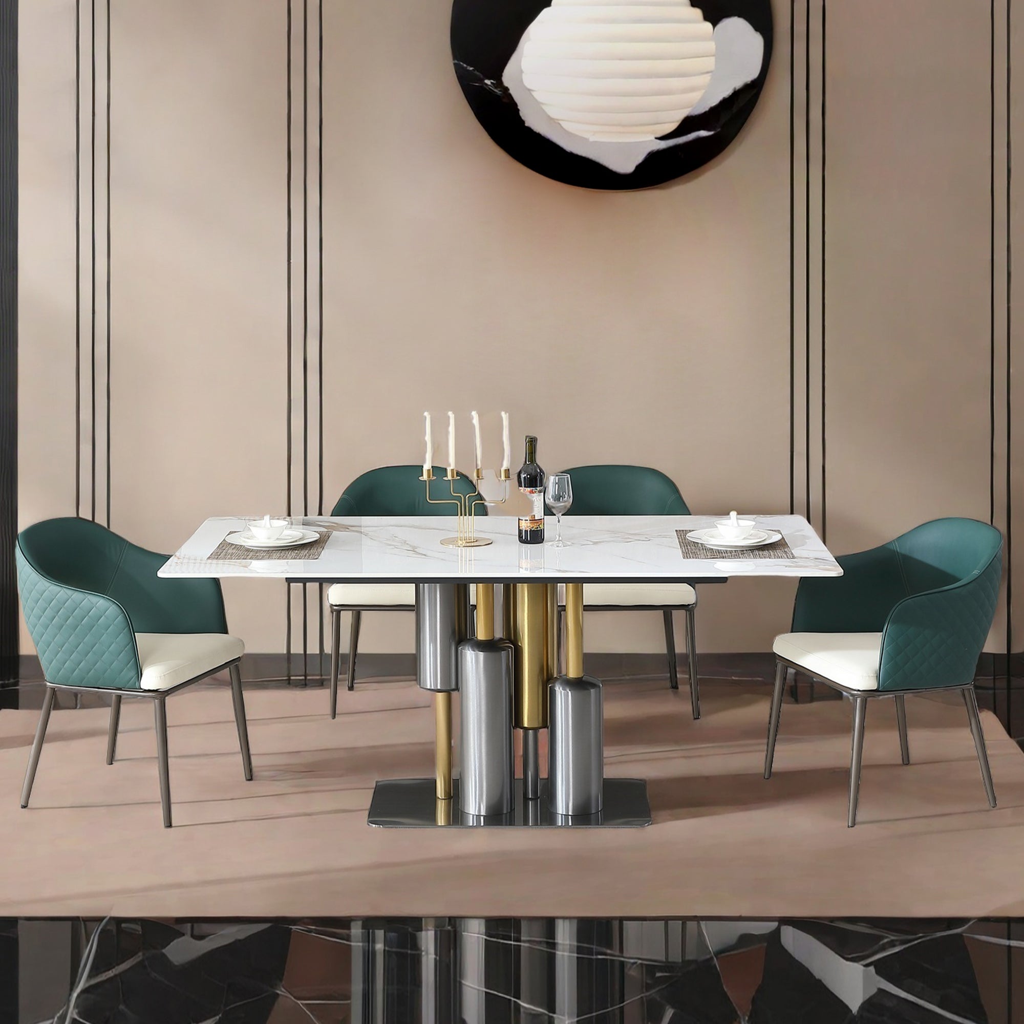 Modern Faux Leather Dining Chairs Set of 2 - Metal Legs, Green Upholstered Kitchen & Dining Room Chairs for Home, Restaurant, or Office Use