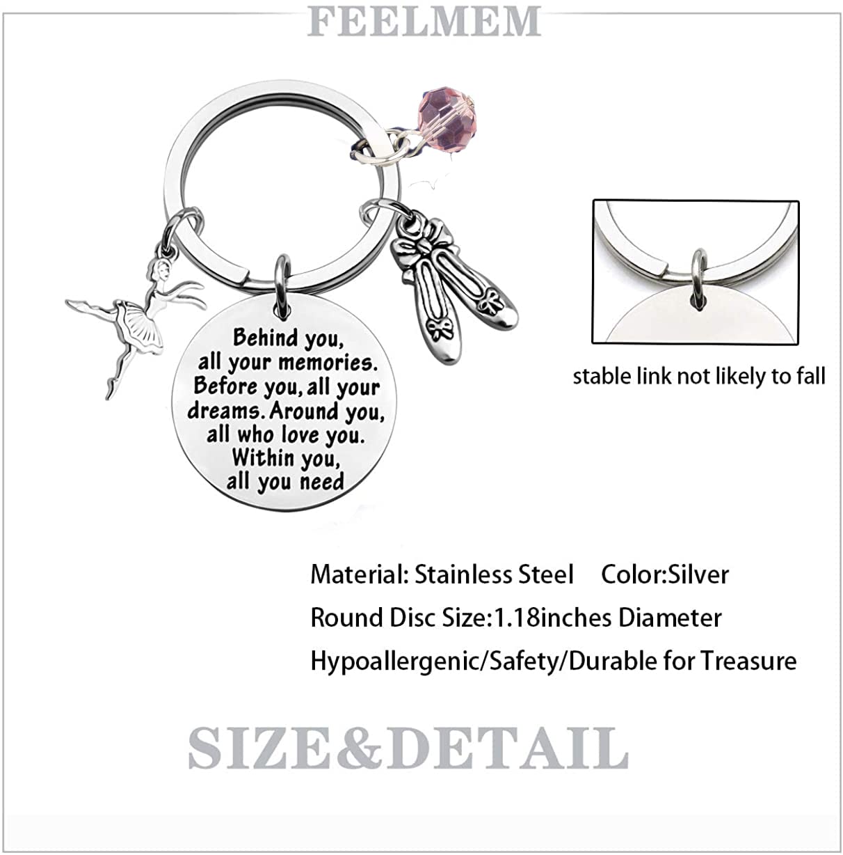 FEELMEM Ballet Dancer Jewelry - Behind You All Your Memories Keychain - Inspirational Dance Team Gifts - Perfect for Dance Recitals, Ballet Performances & Dance Competitions