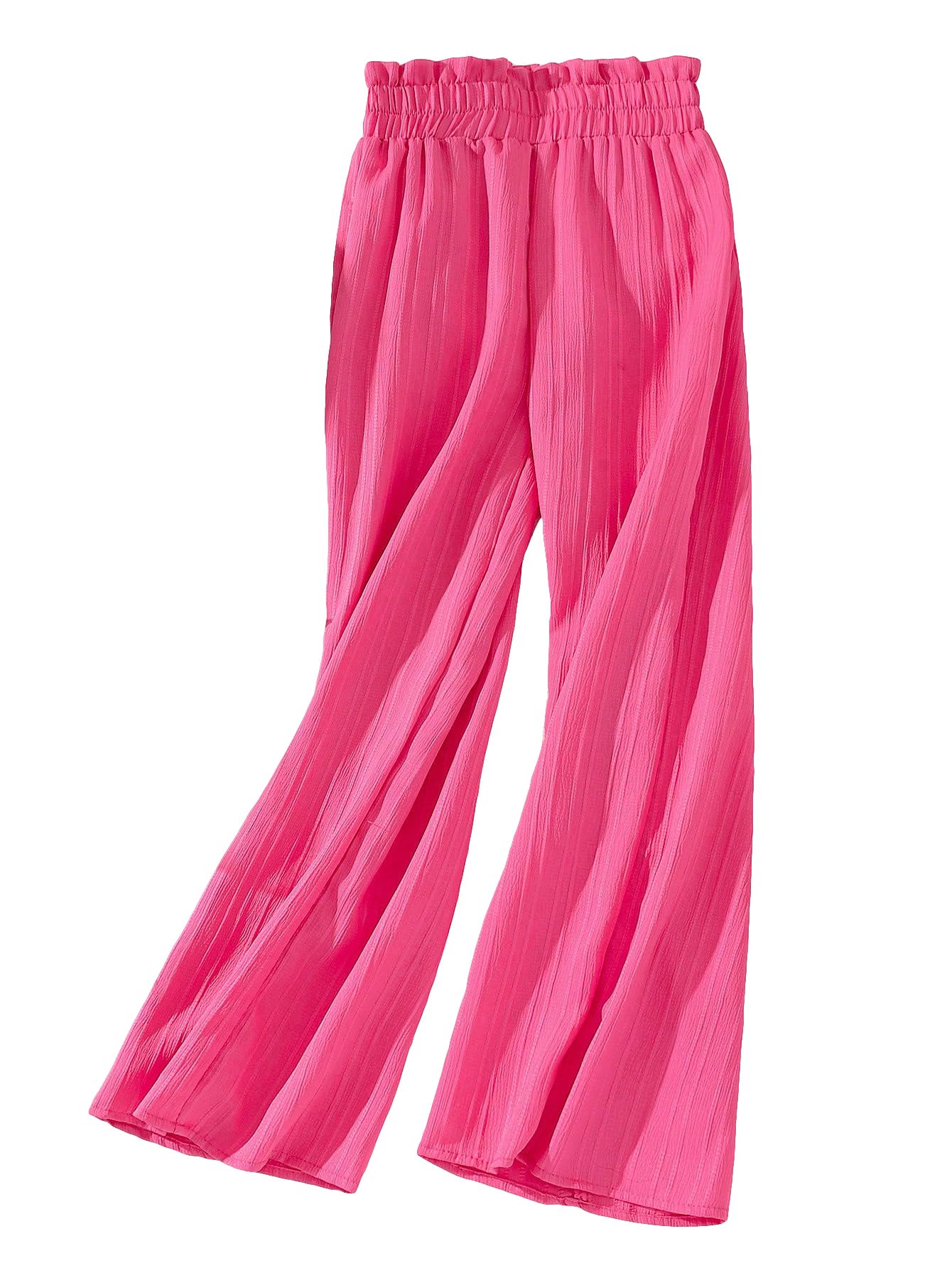 Floerns Girls Paperbag Waist Plisse Wide Leg Elastic Waist Loose Fit Long Pants - Comfortable Stretchy Trousers for School, Play & Casual Outfits