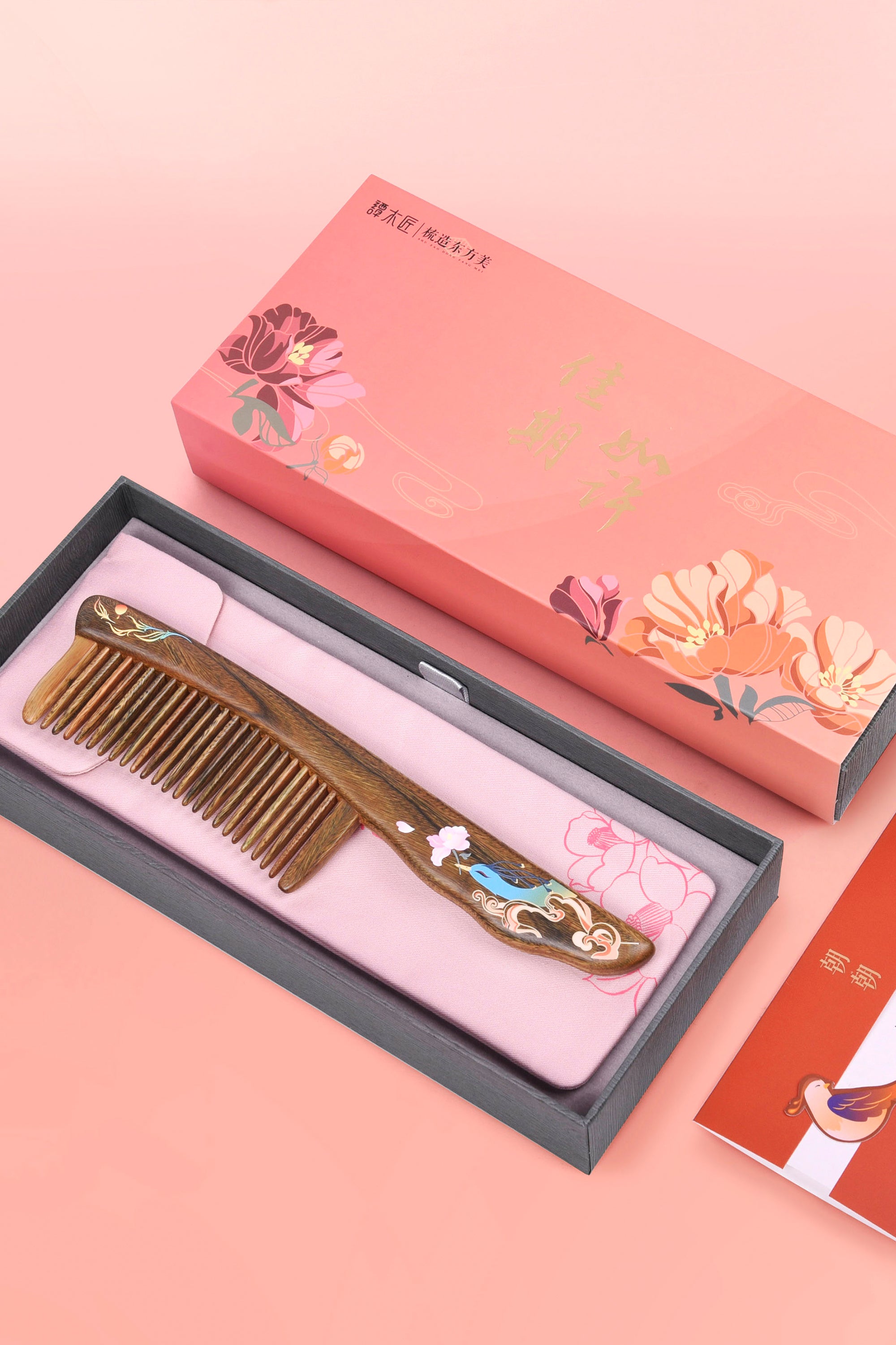 Premium Sandalwood Hair Comb with Blue Bird Design - Natural Wooden Comb for Detangling & Styling - Perfect for Daily Hair Care, Gifts & Travel