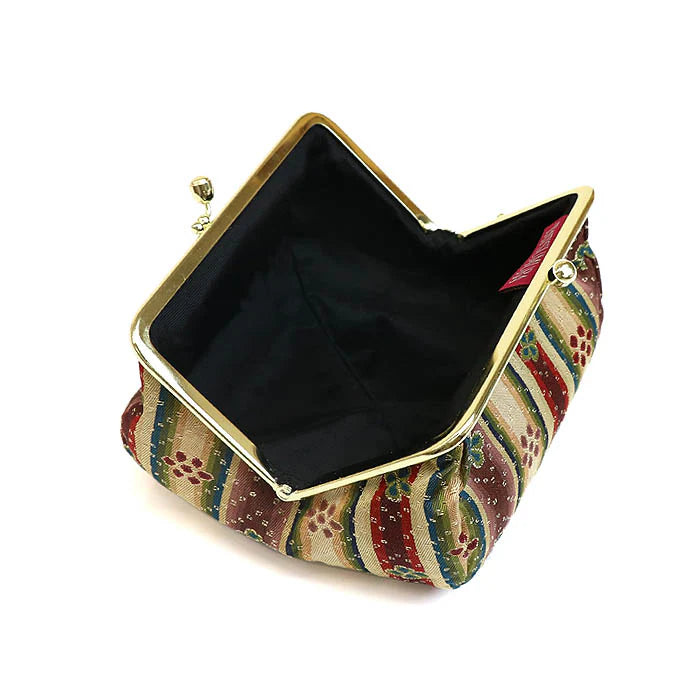 Nishijin Woven Floral Small Pouch - Handmade in Kyoto Japan | Cosmetic & Makeup Bag, Japanese Gamaguchi Pouch | Travel Toiletry Organizer, Stationery Case, Bag-in-Bag for Women's Purse Organization | Perfect for Daily Use, Gift Giving & Travel Accessories