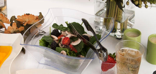 Wave Clear Salad Bowl Set of 2 - BPA-Free Plastic Serving Bowls for Kitchen, Picnics & Parties - Perfect for Salads, Fruits, Snacks & Entertaining