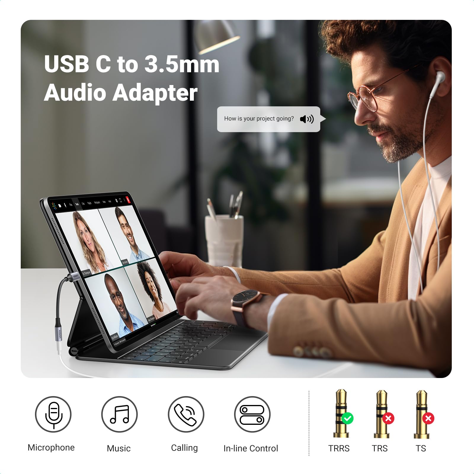 UGREEN USB C to 3.5mm Headphone Audio Adapter with HiFi DAC - 24bit/96kHz Stereo Sound - Compatible with iPhone 15 Pro, iPad, Galaxy S24/S23 Ultra, Pixel - Perfect for Music, Gaming & Video Calls (10cm)