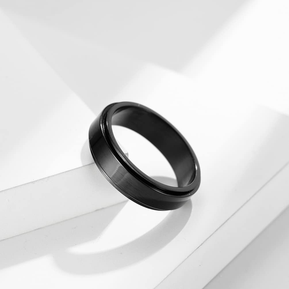 8MM & 6MM Stainless Steel Spinner Fidget Ring - Free Engraving, Wedding Band, Promise & Engagement Ring for Couples - Stress Relief Anxiety Spinning Ring Gift for Boyfriend & Girlfriend | Perfect for Proposals, Anniversaries, and Everyday Wear