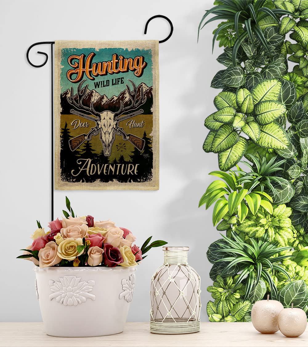 Wildlife Adventure Burlap Garden Flag Set - Double-Sided Deer Bear Wolf Design with Stand | Outdoor Farm Animal Decor for Yard, Patio & Garden | Made in USA | Perfect for Nature Lovers & Country Home Decor