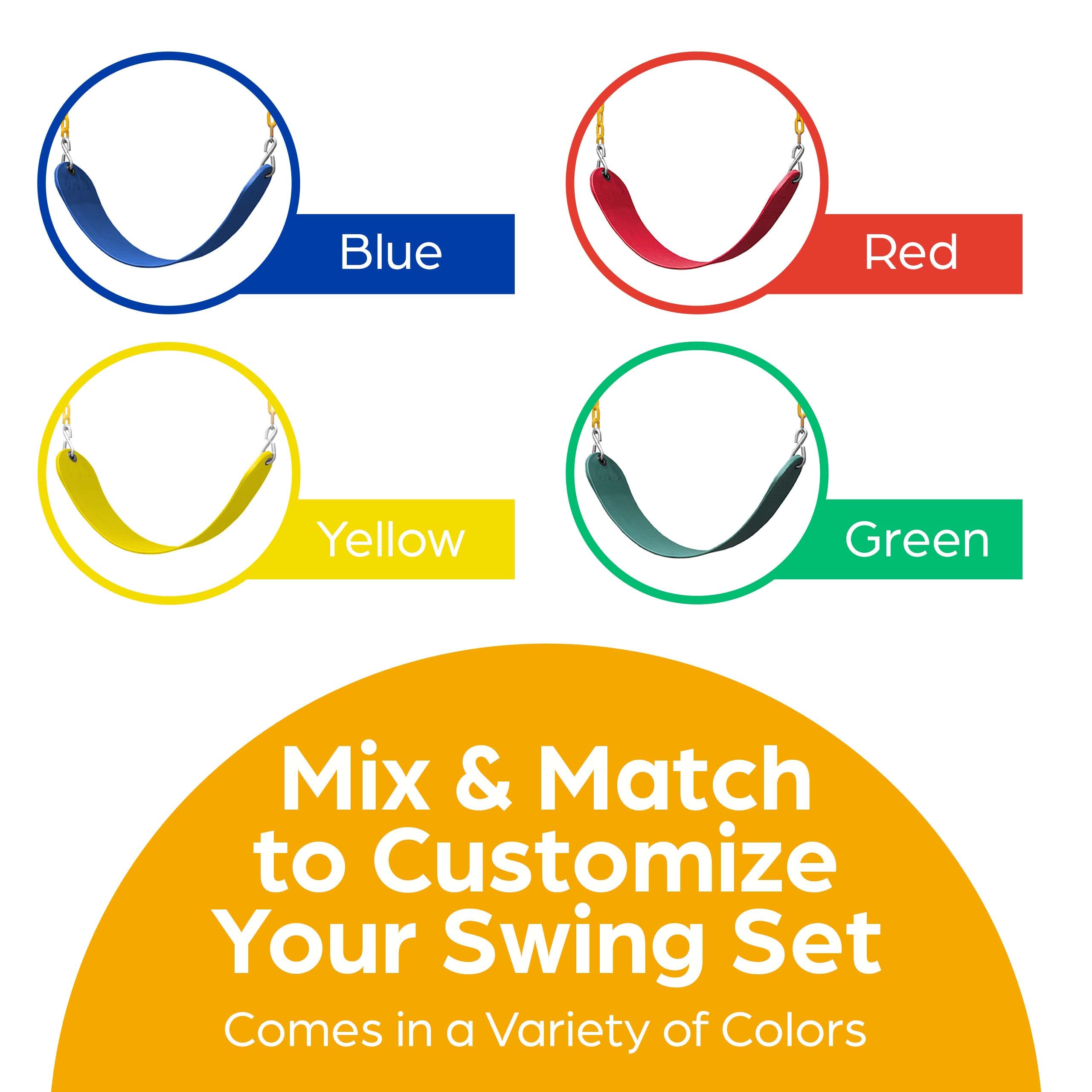 Jungle Gym Kingdom Heavy Duty Outdoor Swing Seat Replacement Kit - Pack of 2 with Durable Chains for Backyard Swing Sets & Playgrounds - Kids Swing Accessories (Yellow) | Perfect for Backyard Fun, Playgrounds, and Outdoor Family Activities