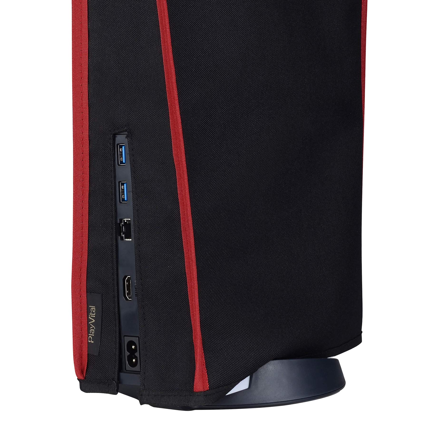 PlayVital Black Nylon Dust Cover for PS5 Console - Soft Anti-Scratch Waterproof Sleeve for PS5 Digital & Disc Edition with Red Trim | Perfect for Home Entertainment Setup & Gaming Station Protection