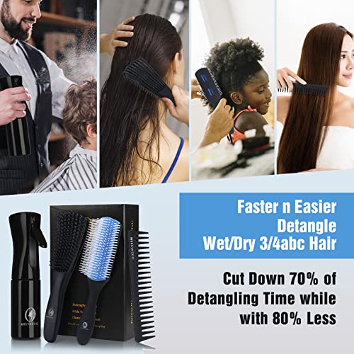 Detangling Hair Brush Set with Hair Spray Bottle - Gentle Knot-Free Styling for Kids & Adults - Perfect for Wet & Dry Hair, Travel & Home Use